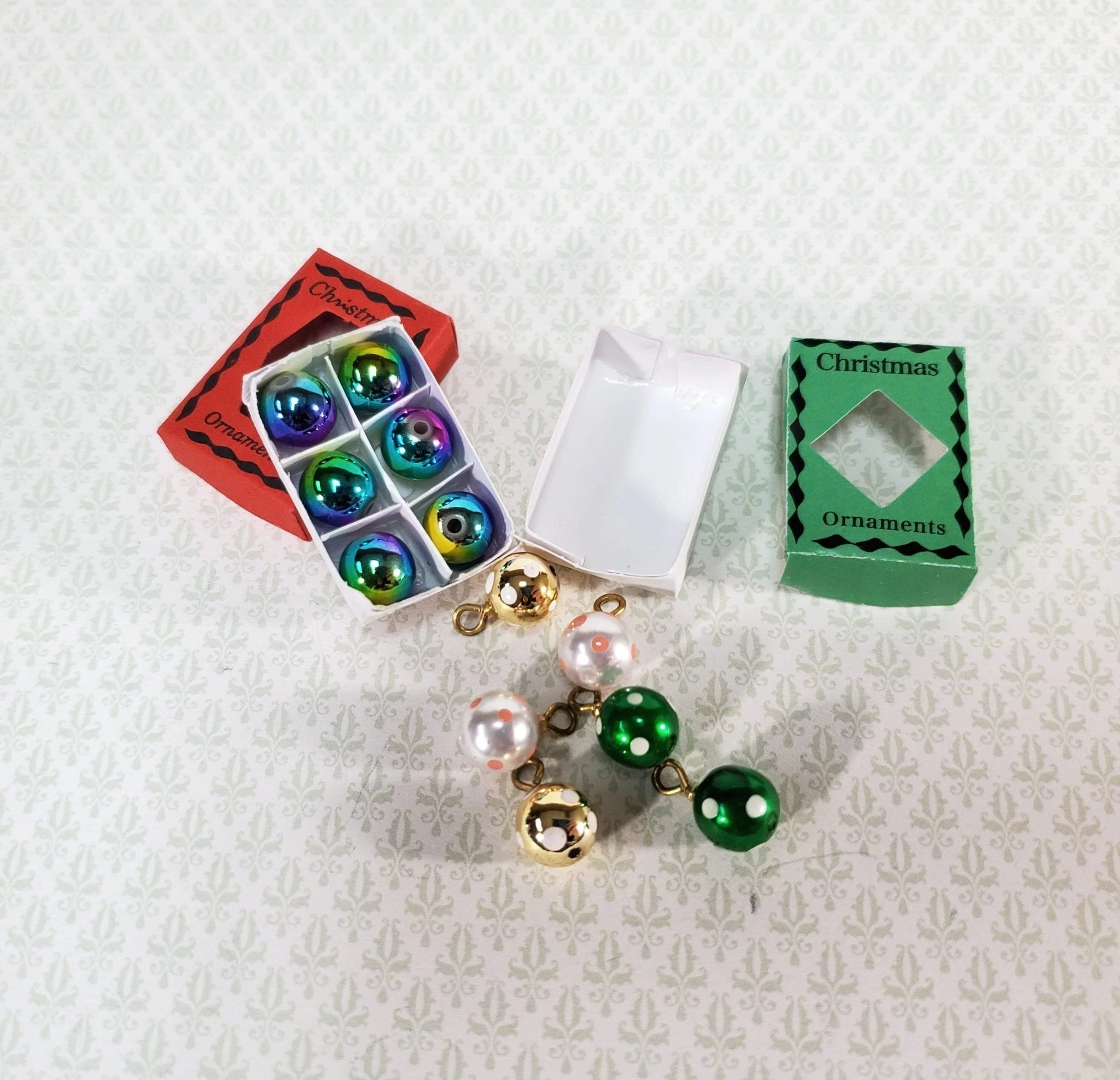 Miniature Christmas Ornaments 2 Box Sets Tiny Bulbs Decorating 1:12 Scale Dollhouse Decor - Image 4