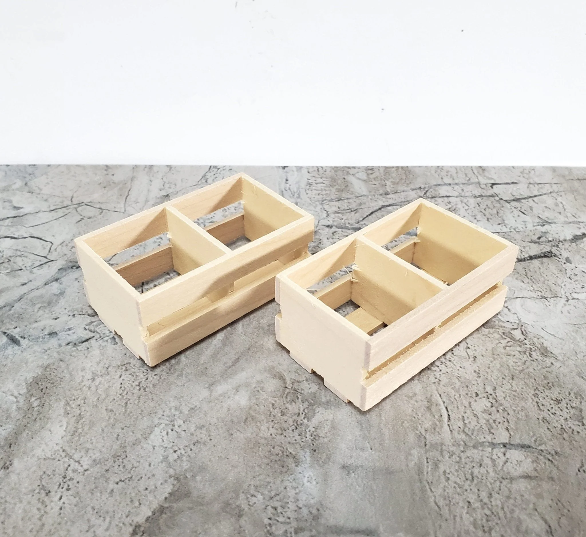 Miniature Crates x2 Plain Wood Slatted for Fruits or Vegetables Large Dollhouse