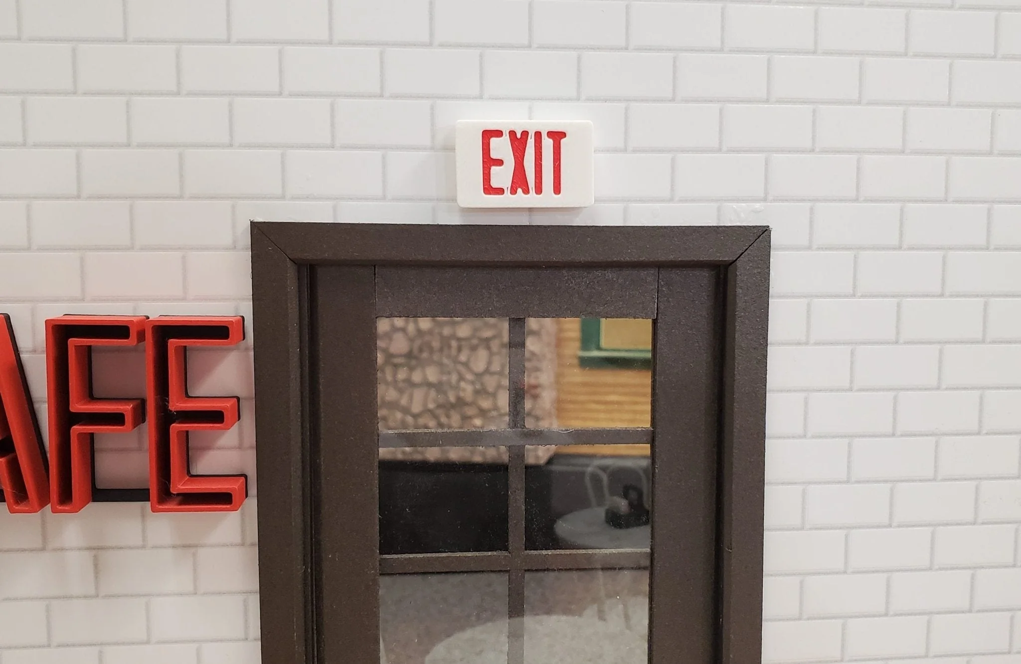 Miniature EXIT Sign White with Red 1:12 Scale Dioramas Action Figures Room Boxes - Image 2