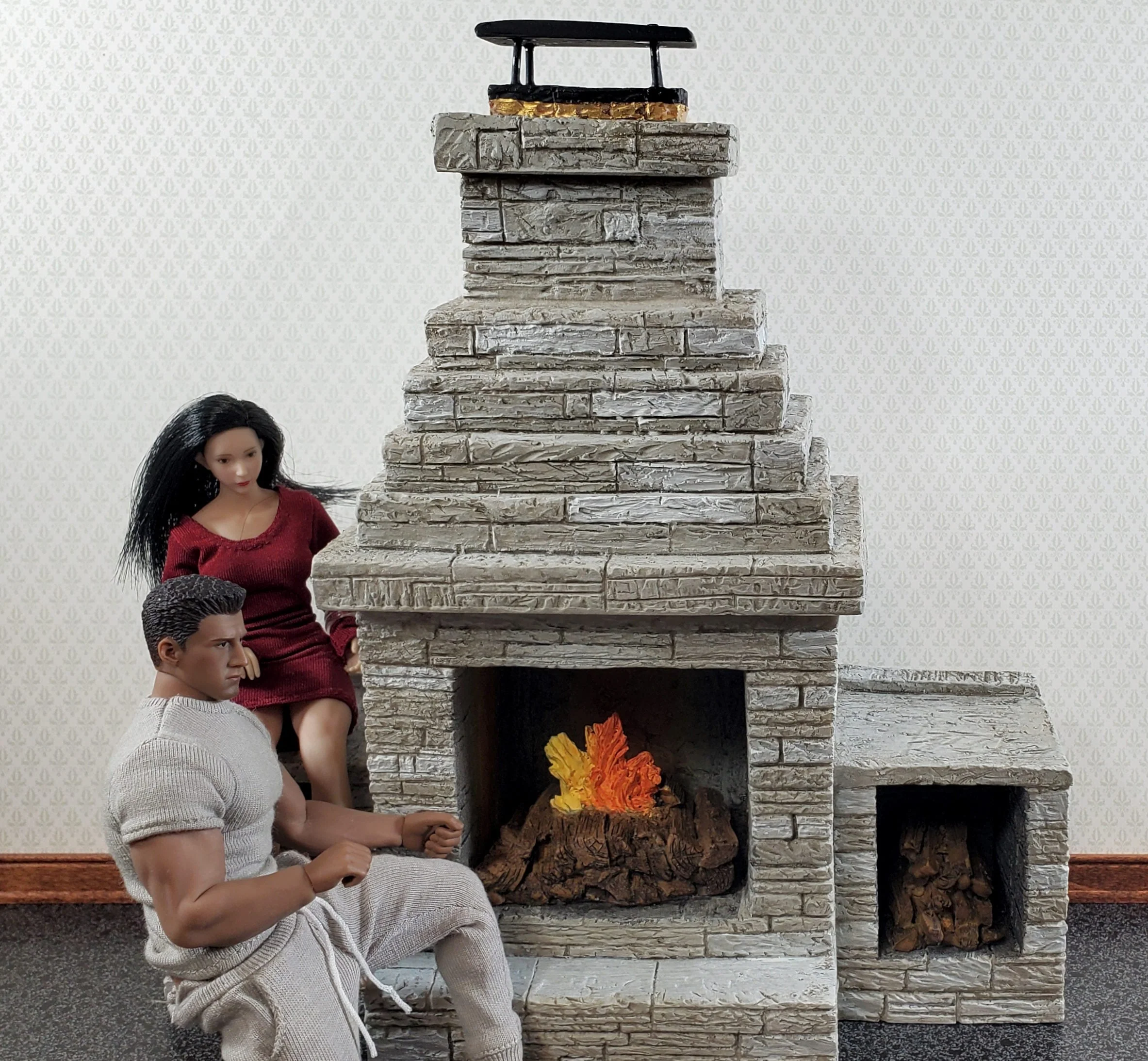 Miniature Fireplace Large Outdoor Modern "Stone" Style 1:12 Scale Dollhouse - Image 3