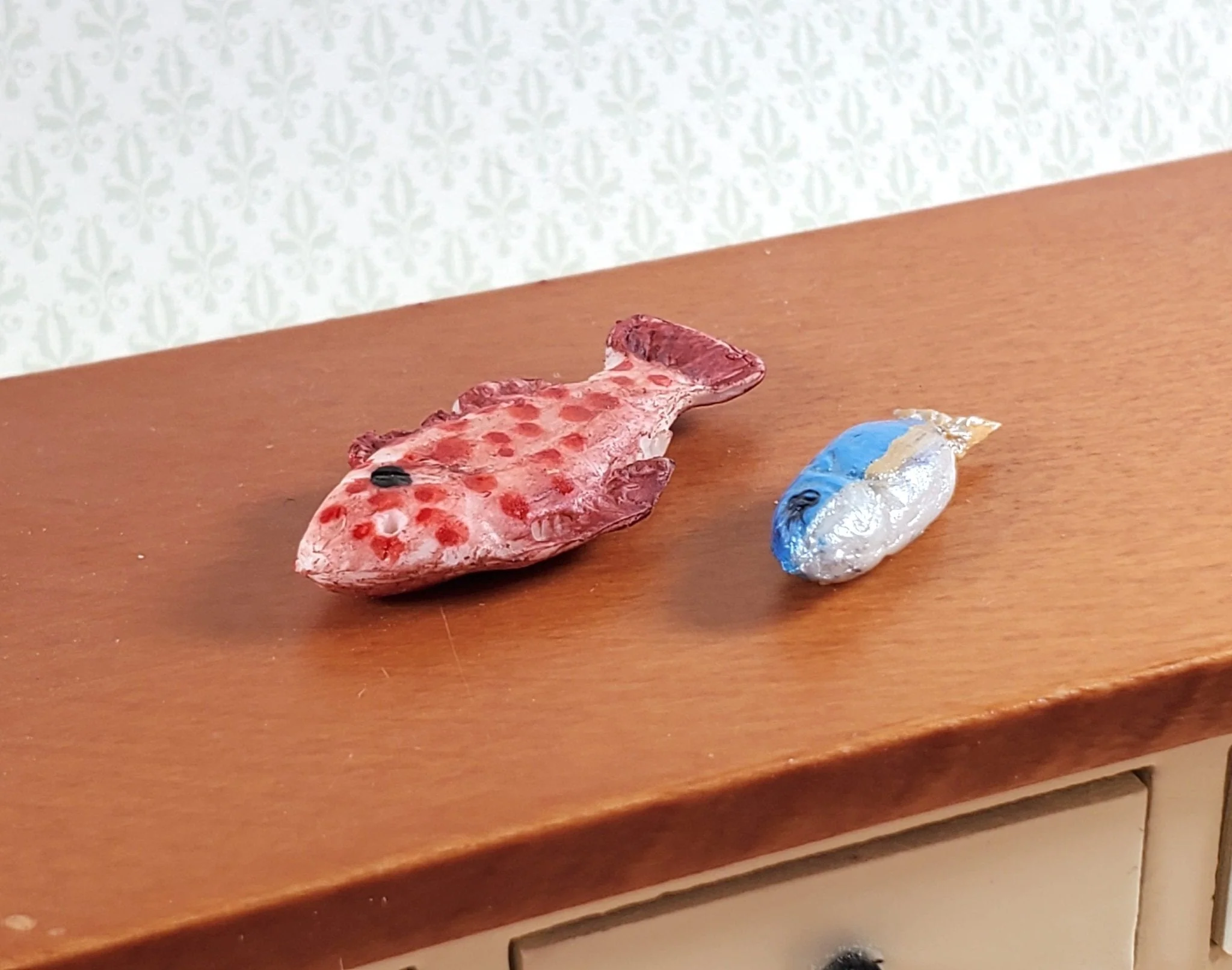Miniature Fish x 2 Grouper + Small One for Dollhouse Food Seafood Grocer Grocery