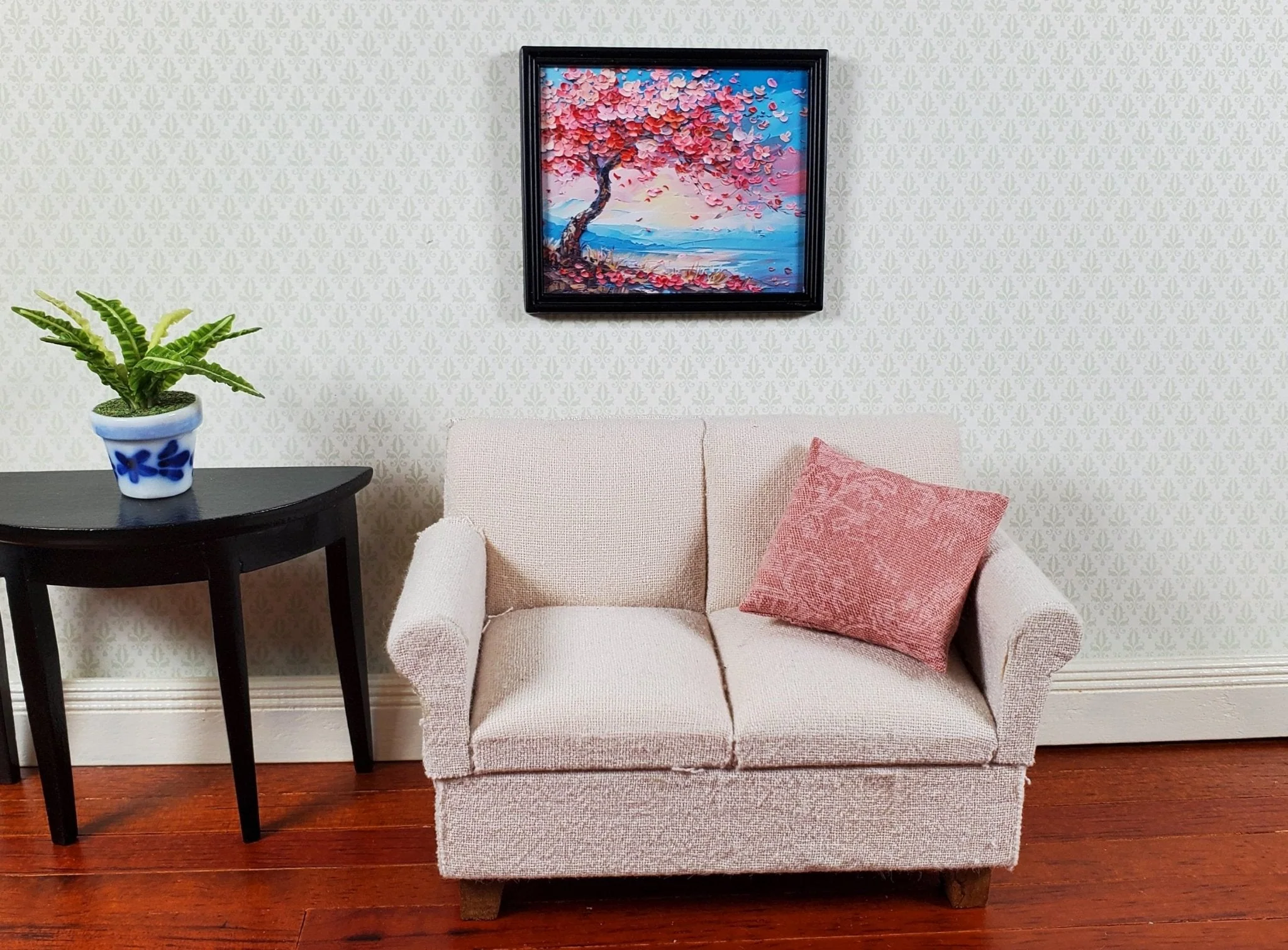 Miniature Flowering Cherry Tree Framed Print 1:12 Scale Modern Dollhouse Decor - Image 2
