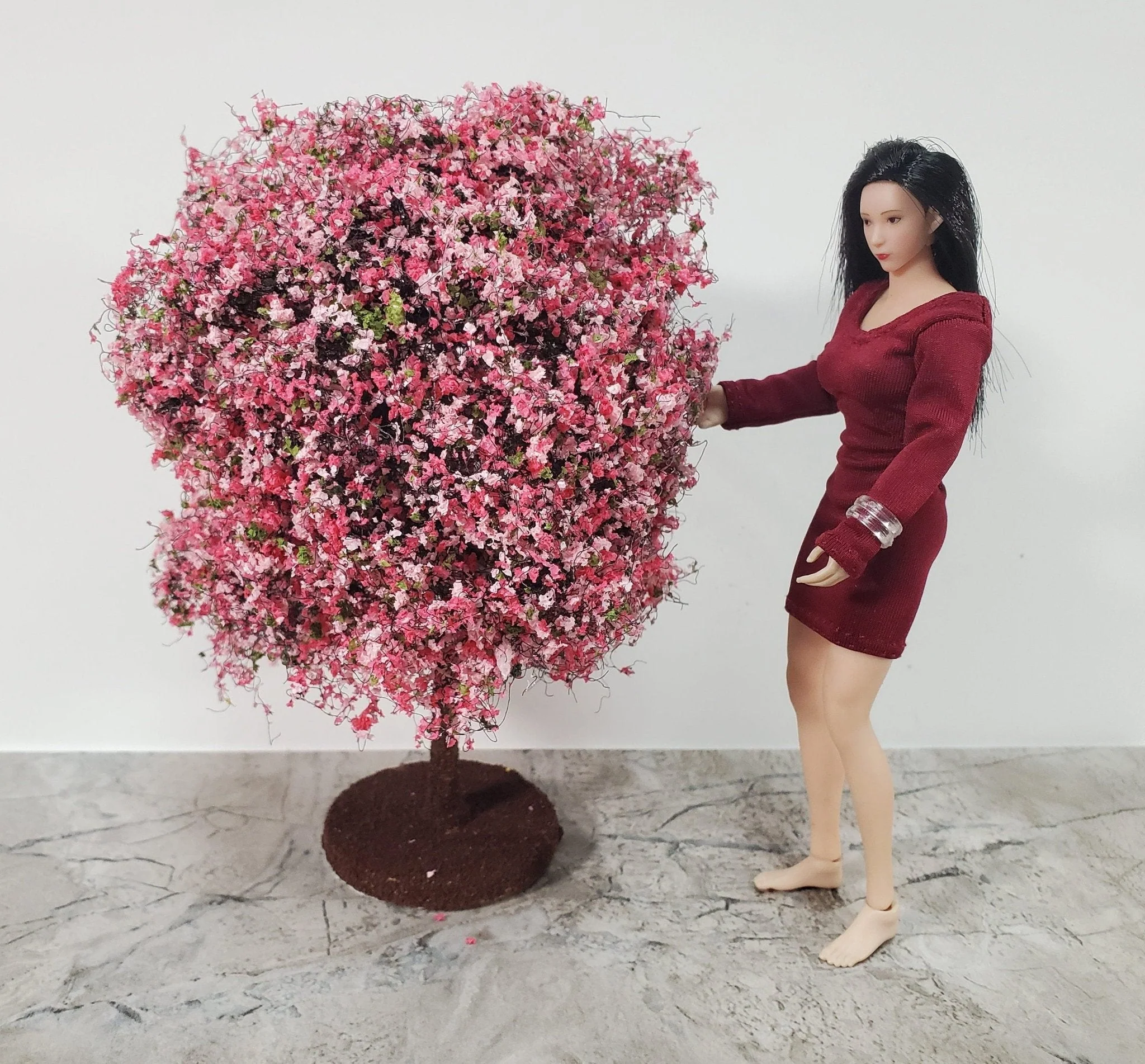 Miniature Flowering Tree or Bush Large Pink 6" Tall on Free Standing Base - Image 4