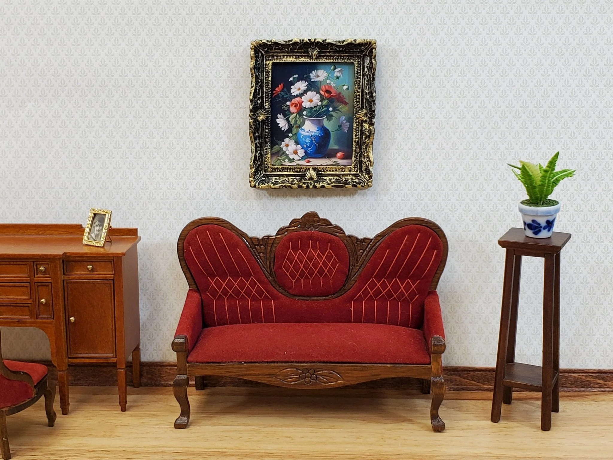 Miniature Flowers Still Life Framed Print Daisies & Poppies Dollhouse Decor - Image 4