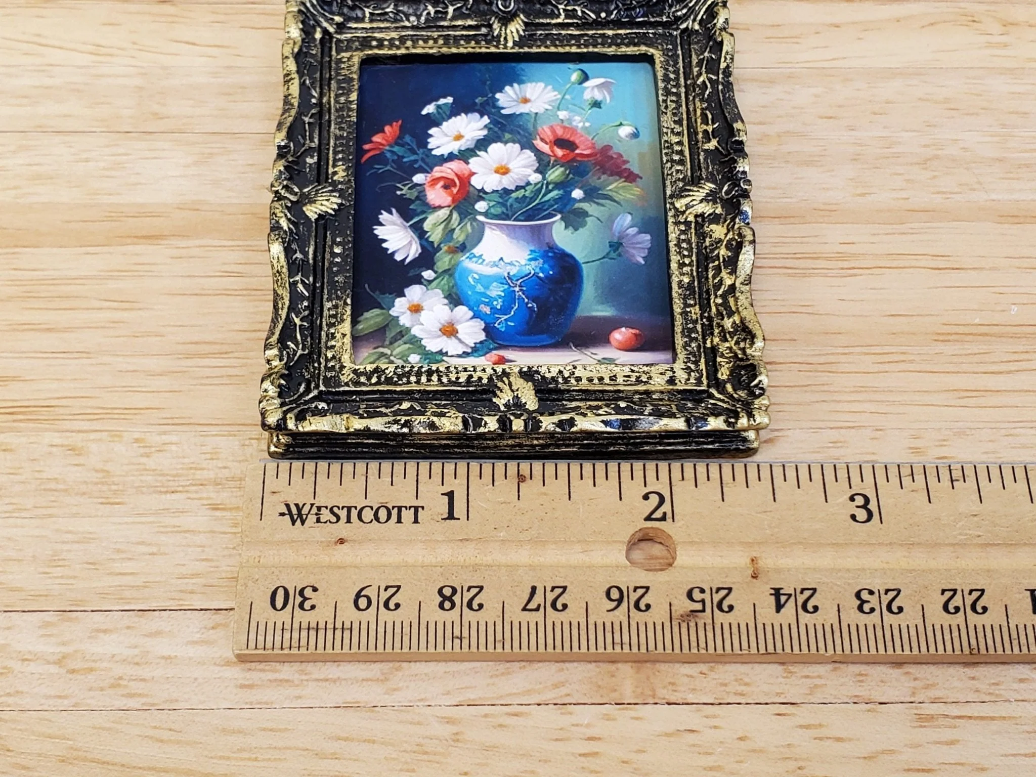 Miniature Flowers Still Life Framed Print Daisies & Poppies Dollhouse Decor - Image 5