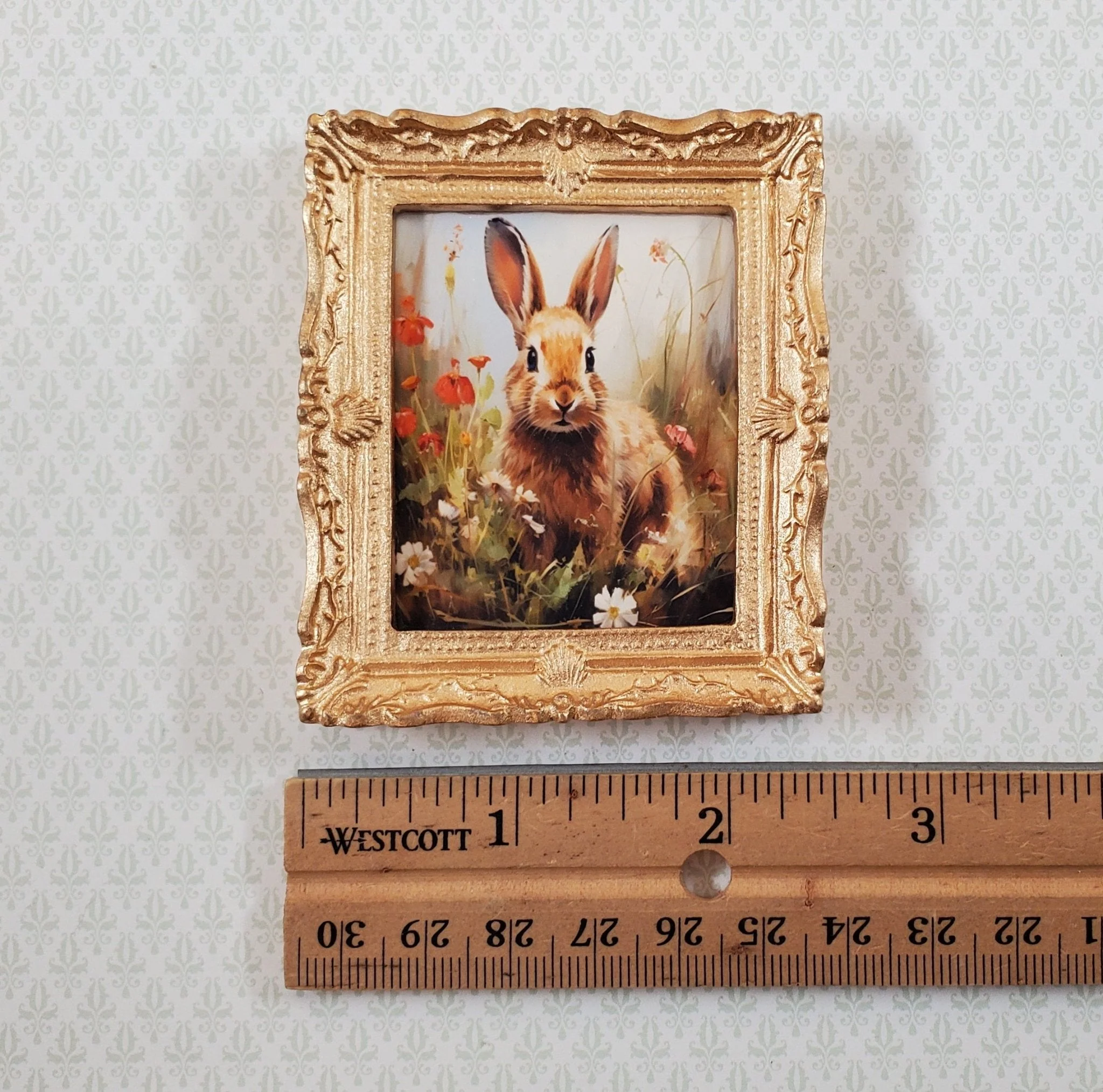 Miniature Framed Art Print Bunny Rabbit with Poppies 1:12 Scale Dollhouse - Image 4