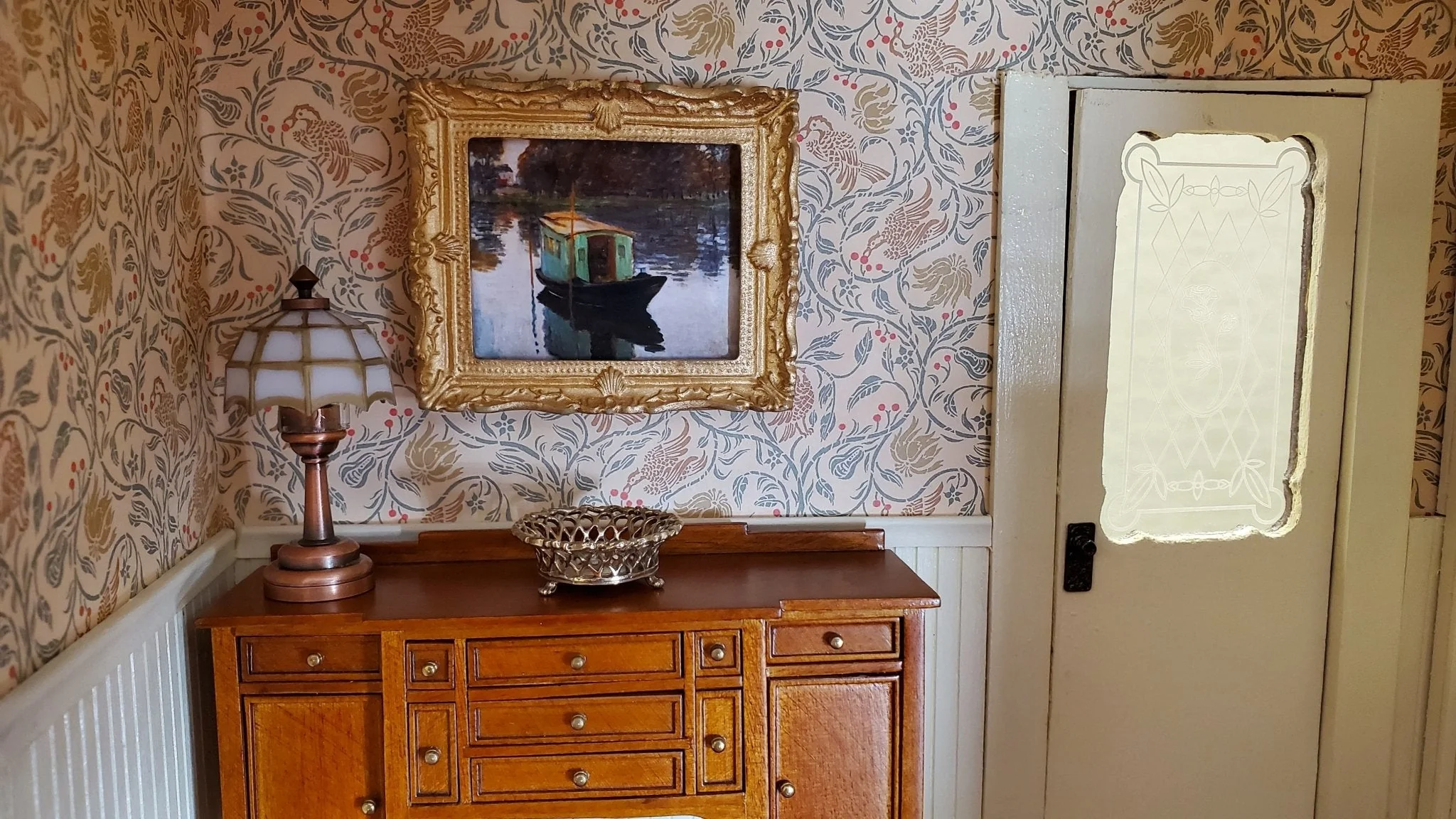 Miniature Framed Art Print Claude Monet The Studio Boat 1874 1:12 Scale Dollhouse - Image 2