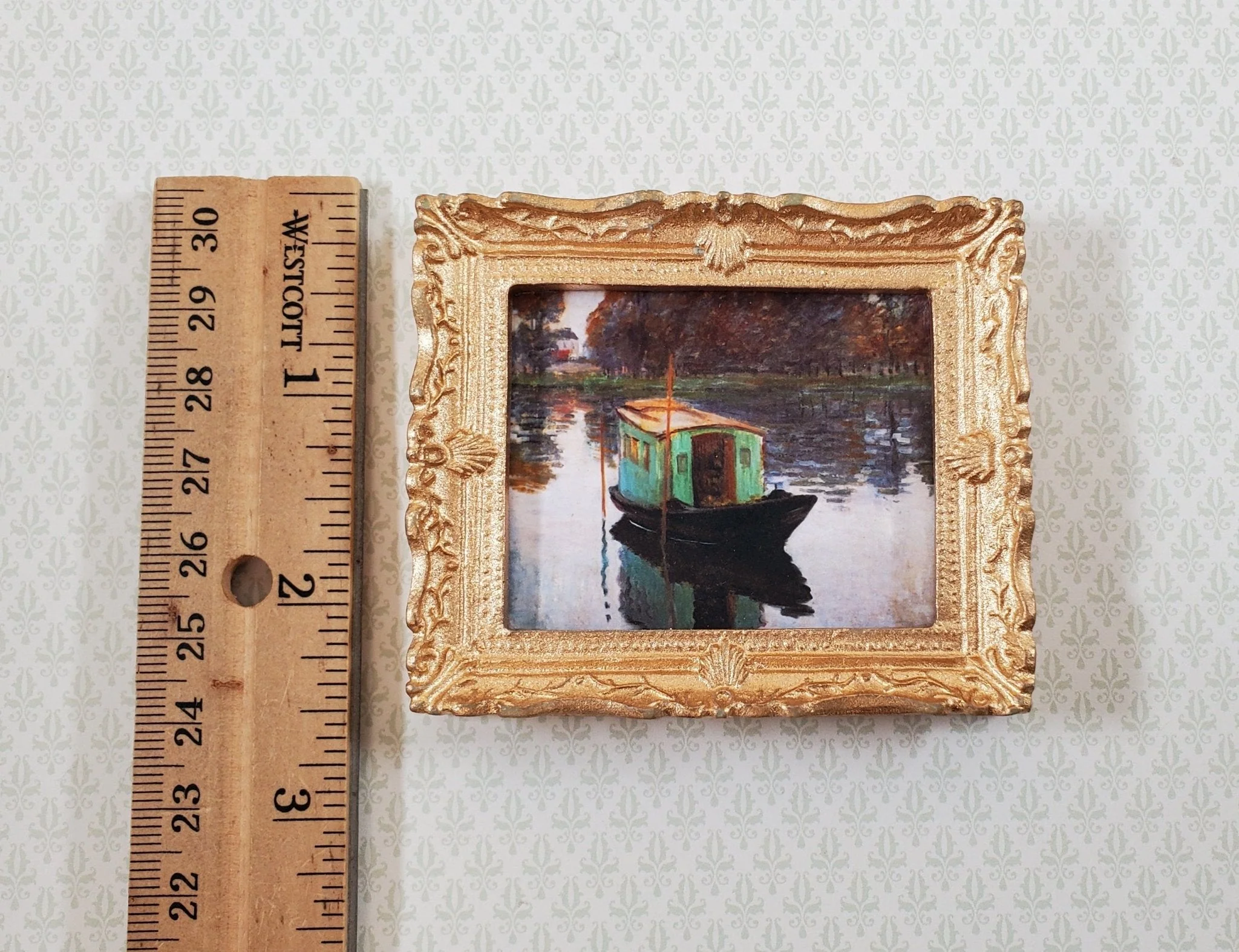 Miniature Framed Art Print Claude Monet The Studio Boat 1874 1:12 Scale Dollhouse - Image 4