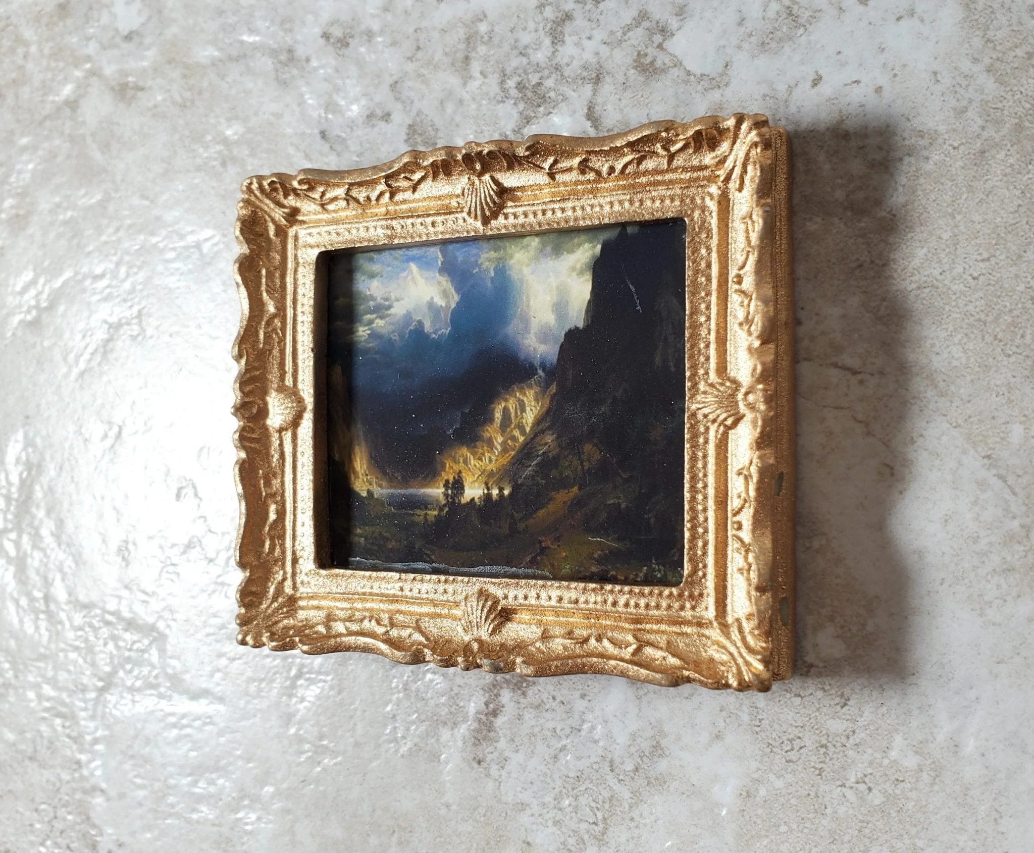 Miniature Framed Art Print Storm in the Rocky Mountains Bierstadt 1:12 Scale - Image 2