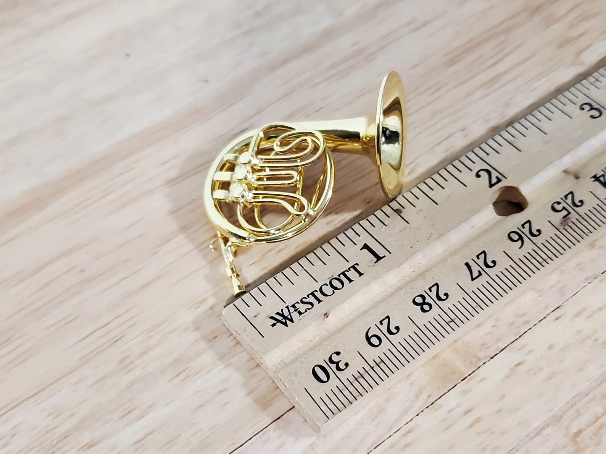 Miniature French Horn Gold Brass Metal Instrument with Case 1:12 Scale Dollhouse Prop - Image 4