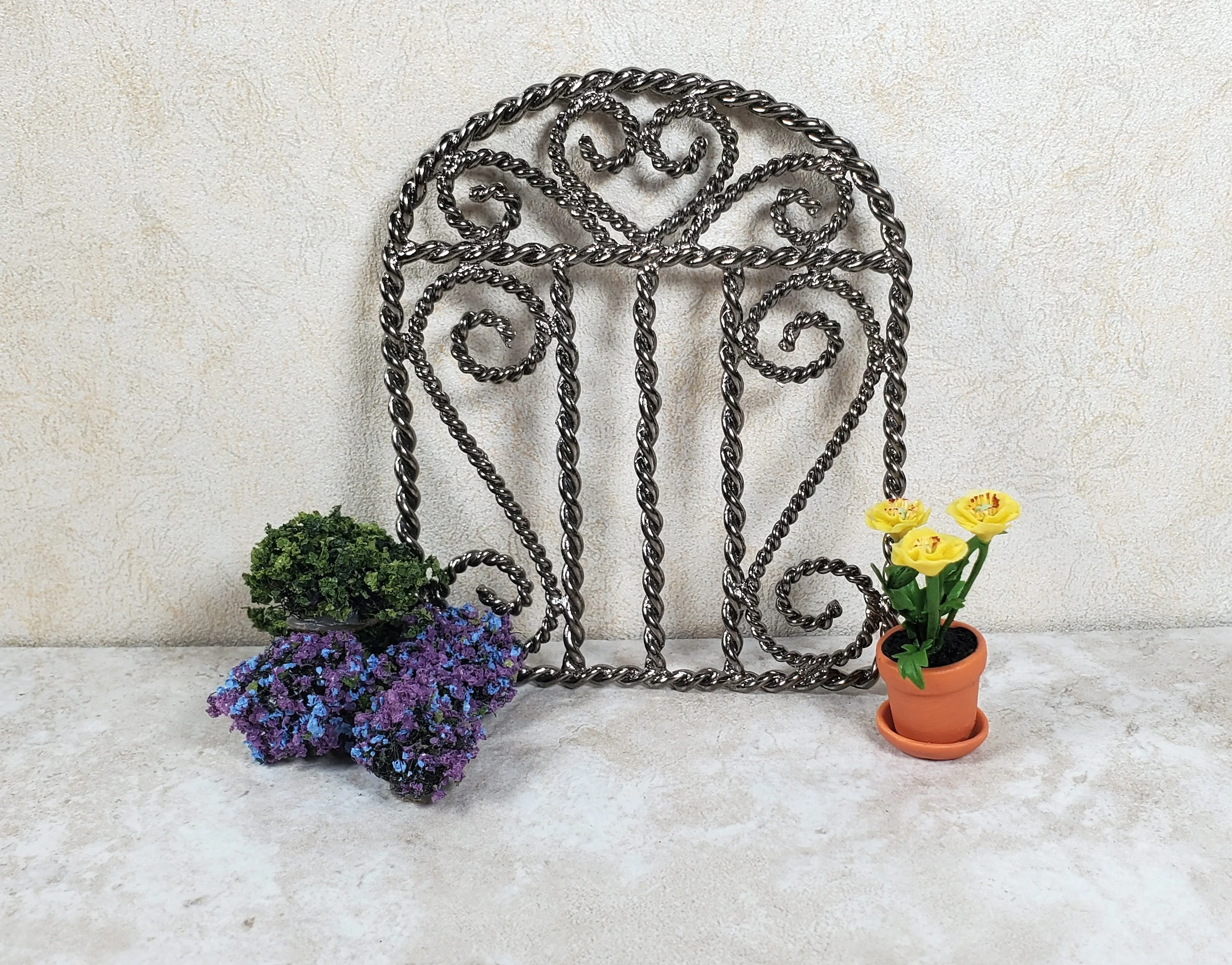 Miniature Gate Fence Piece Metal Black Chrome Fairy or Dollhouse Garden Decor - Image 2