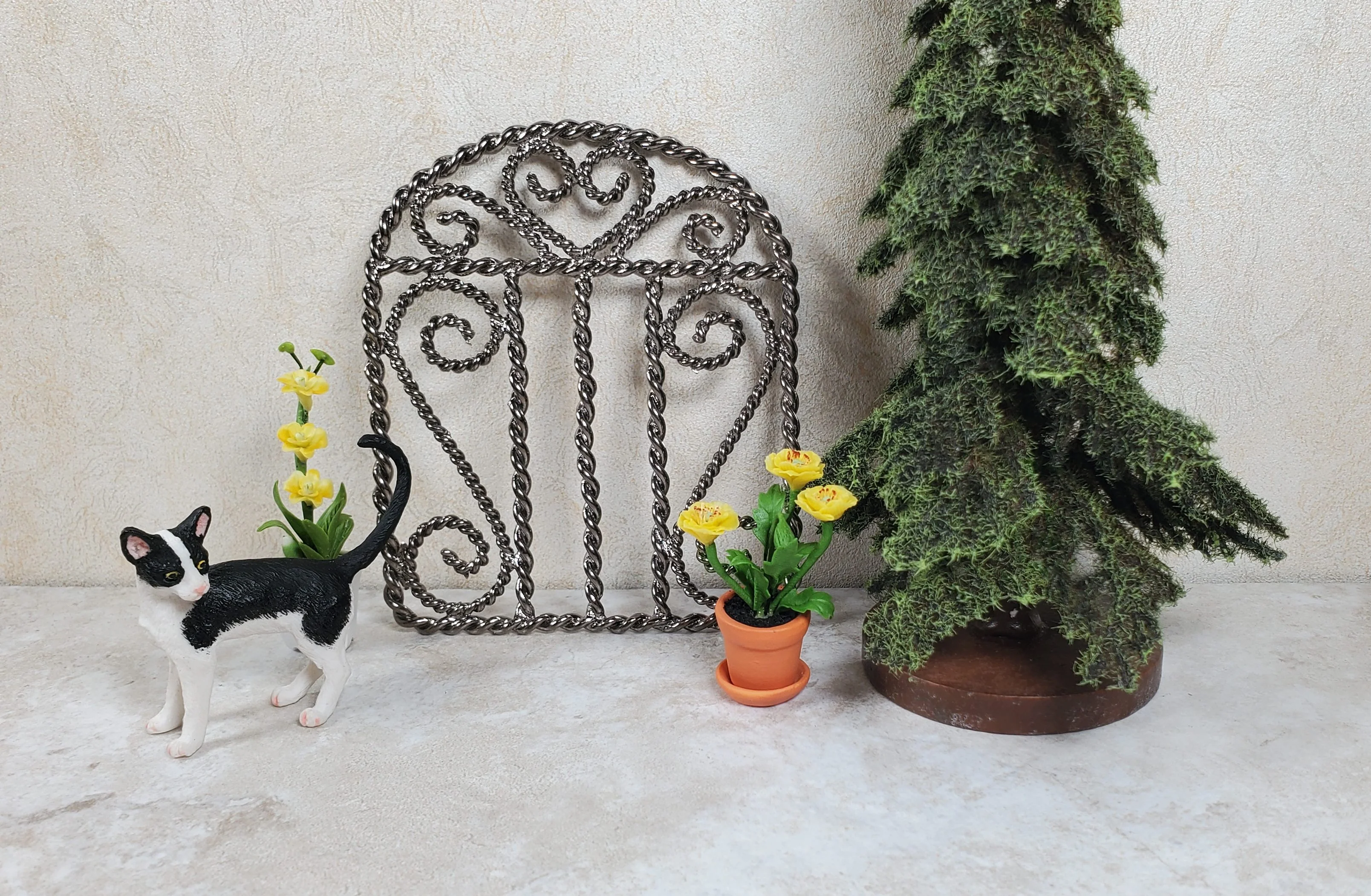 Miniature Gate Fence Piece Metal Black Chrome Fairy or Dollhouse Garden Decor - Image 3