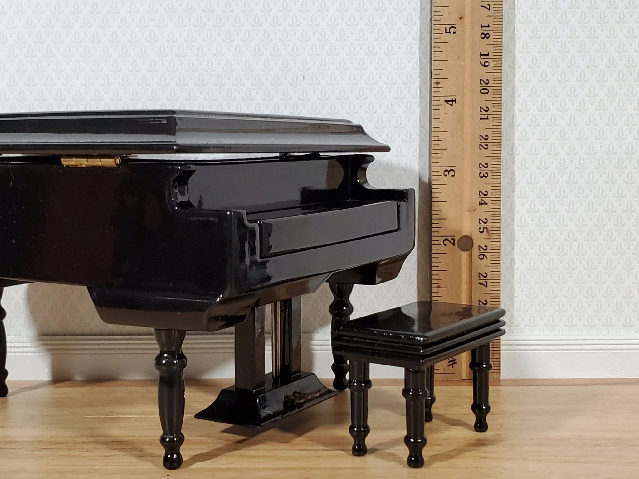 Miniature Piano Grand with Bench Seat Instrument 1:12 Scale Dollhouse Black Finish - Image 6