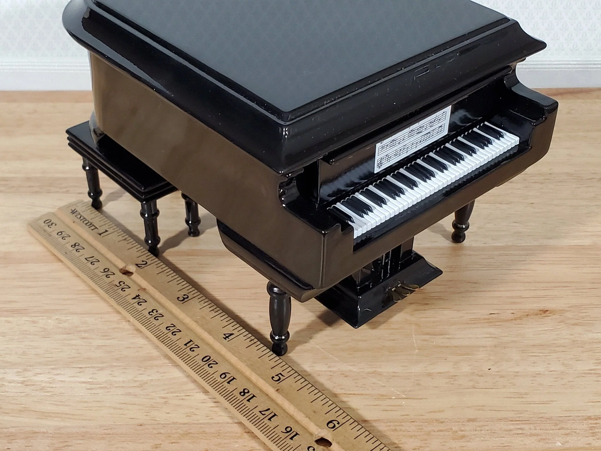 Miniature Piano Grand with Bench Seat Instrument 1:12 Scale Dollhouse Black Finish - Image 8