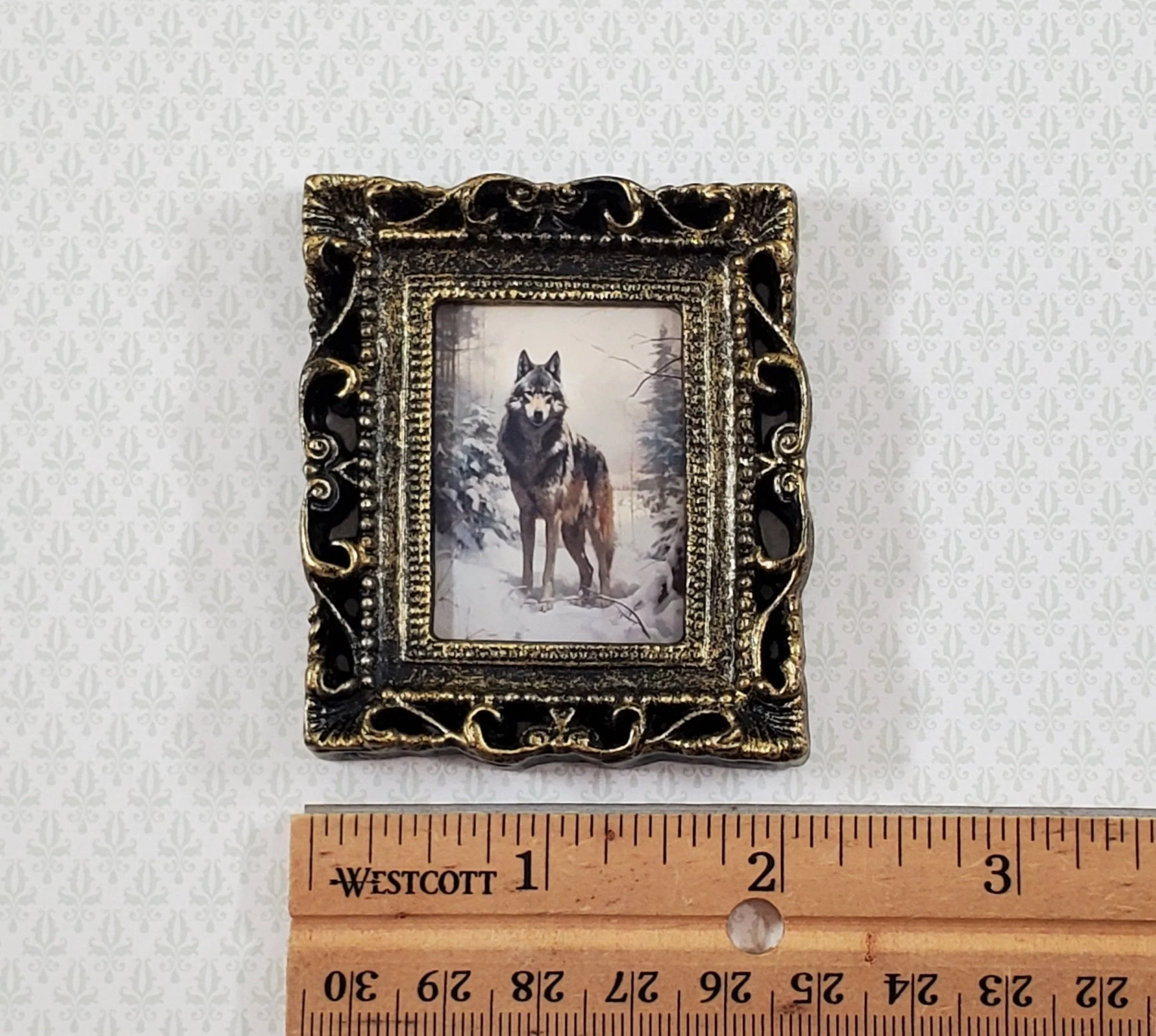 Miniature Gray Wolf in the Forest Art Print Framed 1:12 Scale Dollhouse Decor - Image 5