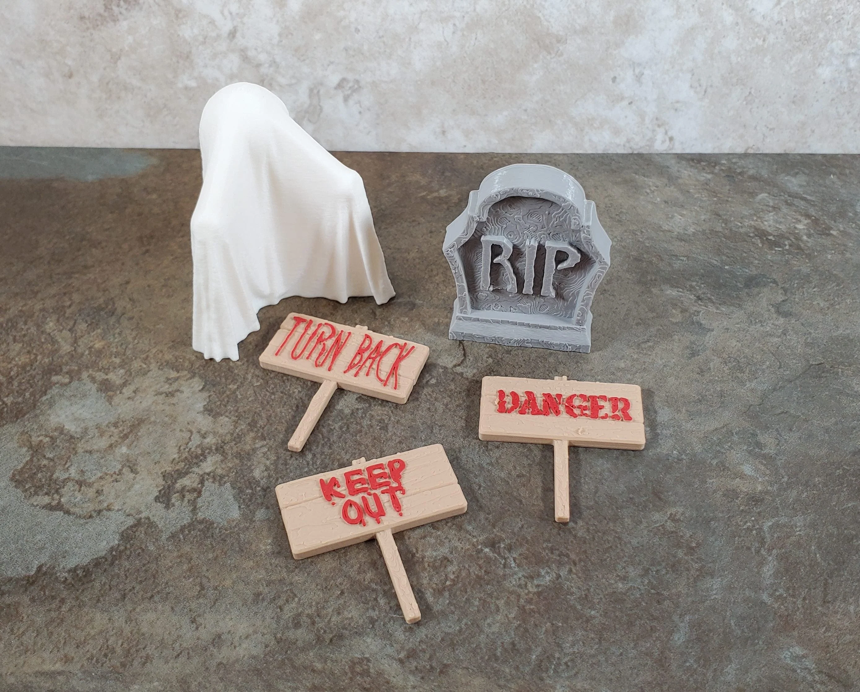 Miniature Halloween Decor Ghost Gravestone Marker Signs Danger 5 pcs 1:12 Scale - Image 3