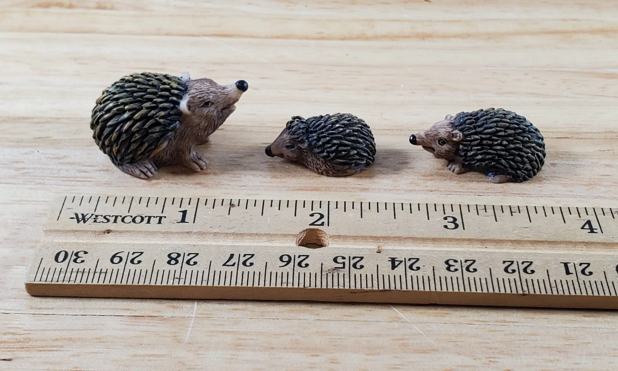 Miniature Hedgehogs Family of 3 Brown Fairy Garden Dollhouse Pets - Image 4