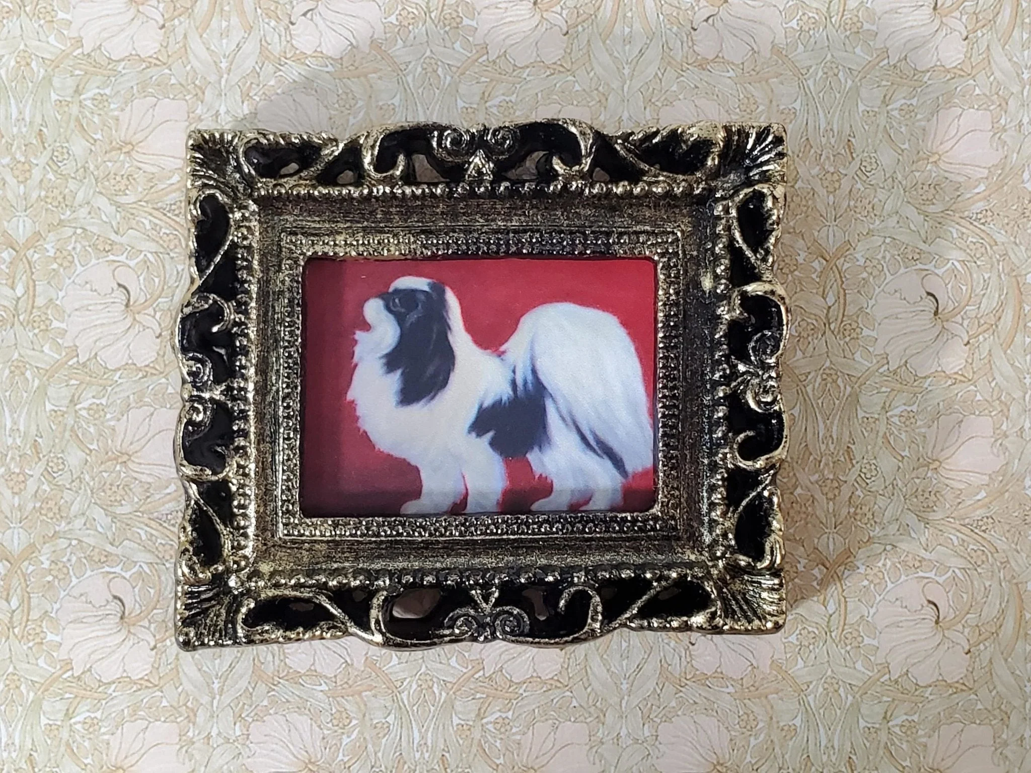 Miniature Japanese Chin Framed Dog Print 1:12 Scale Dollhouse Original Artwork