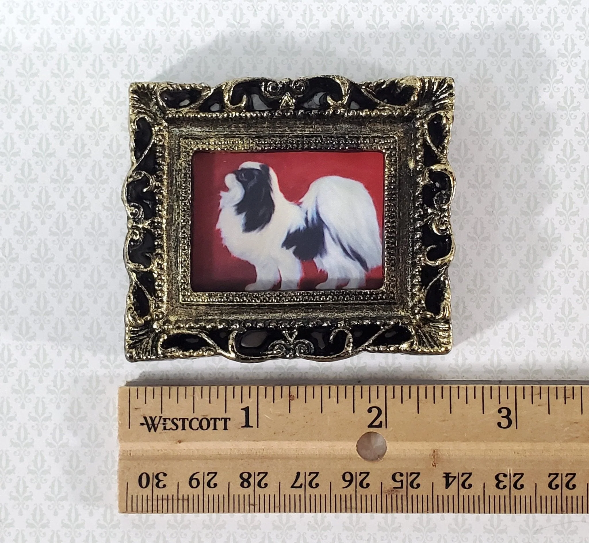 Miniature Japanese Chin Framed Dog Print 1:12 Scale Dollhouse Original Artwork - Image 2