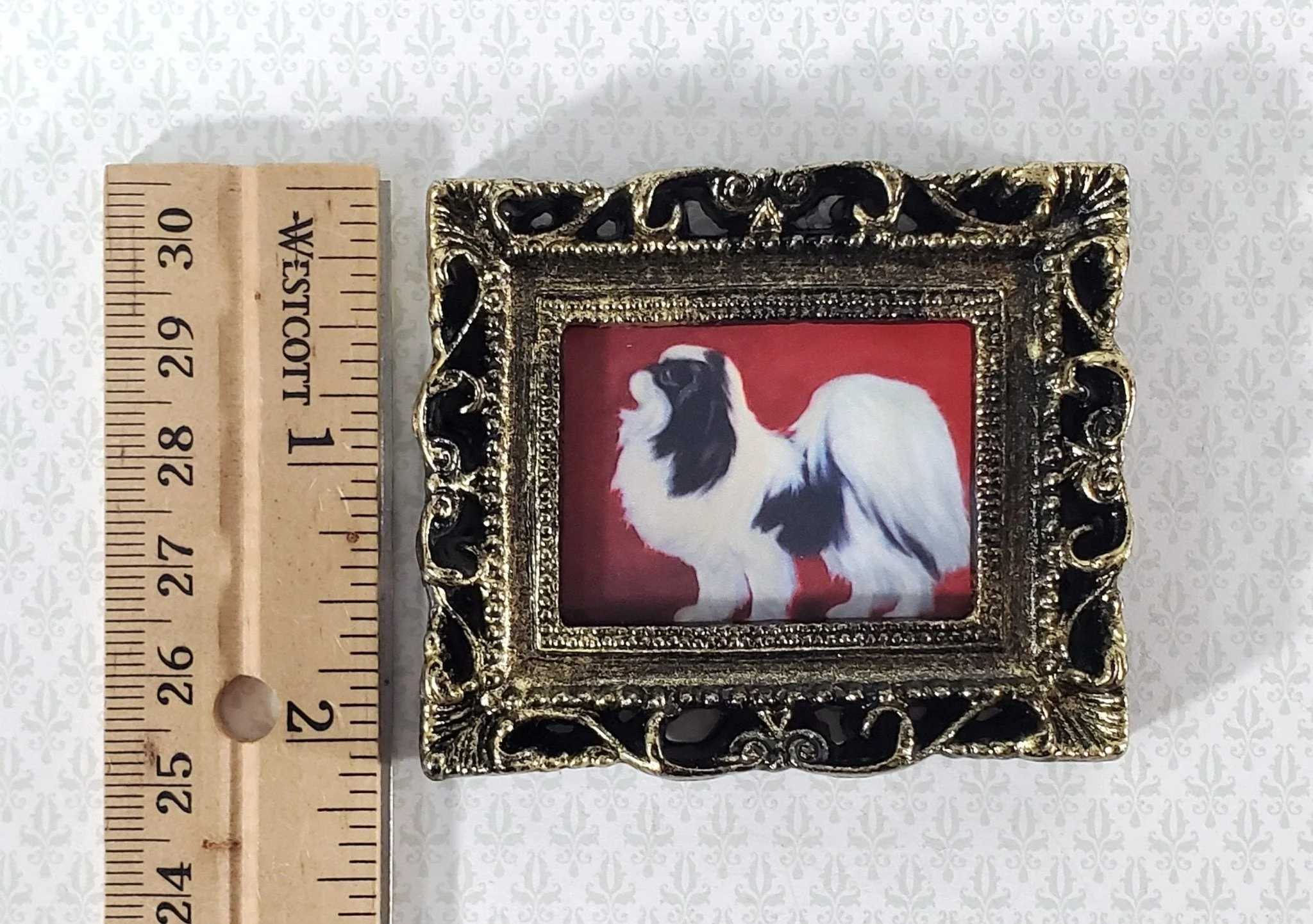 Miniature Japanese Chin Framed Dog Print 1:12 Scale Dollhouse Original Artwork - Image 3