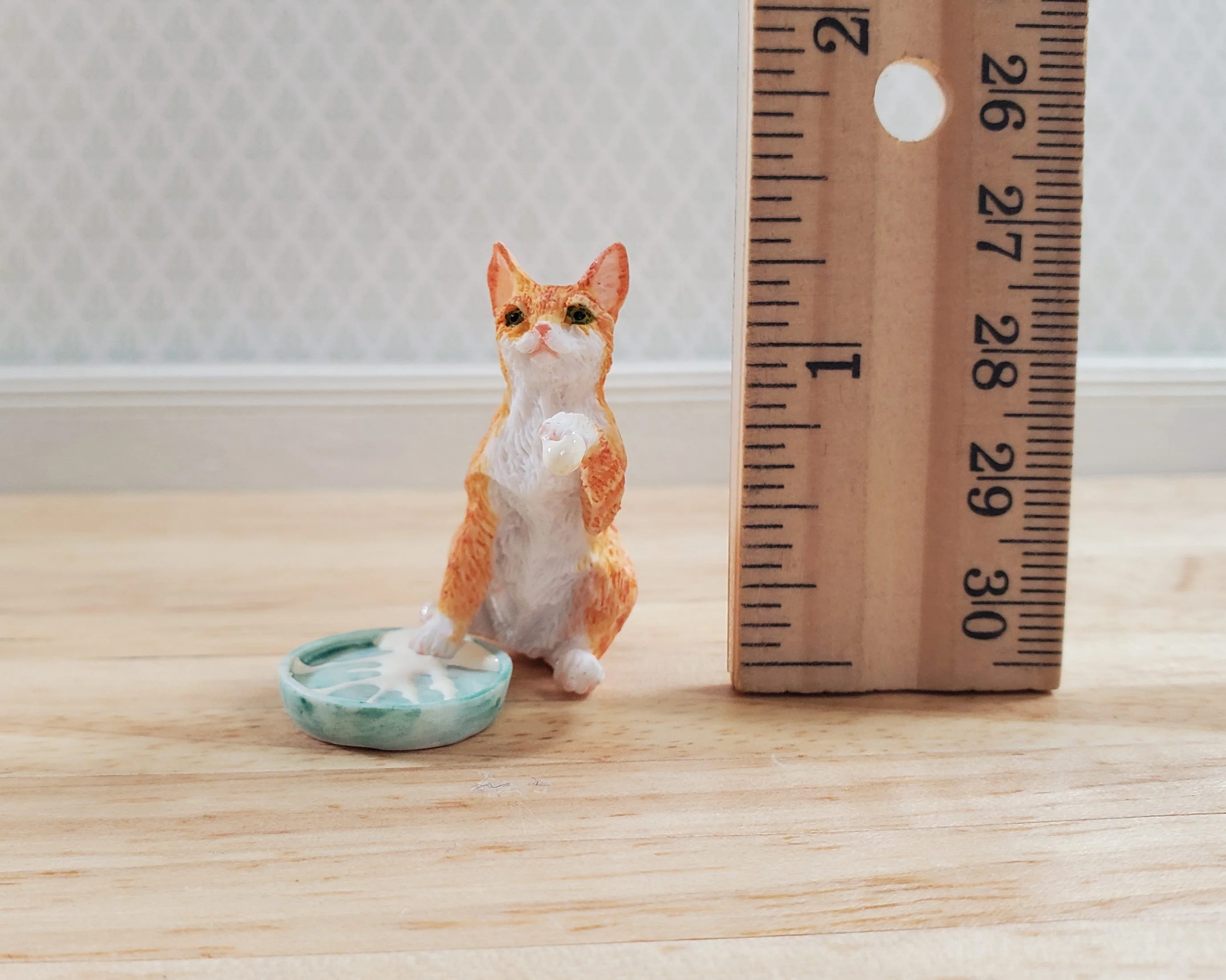 Miniature Kitty Cat Orange Tabby Stepping in Milk Dish 1:12 by Falcon Miniatures - Image 4