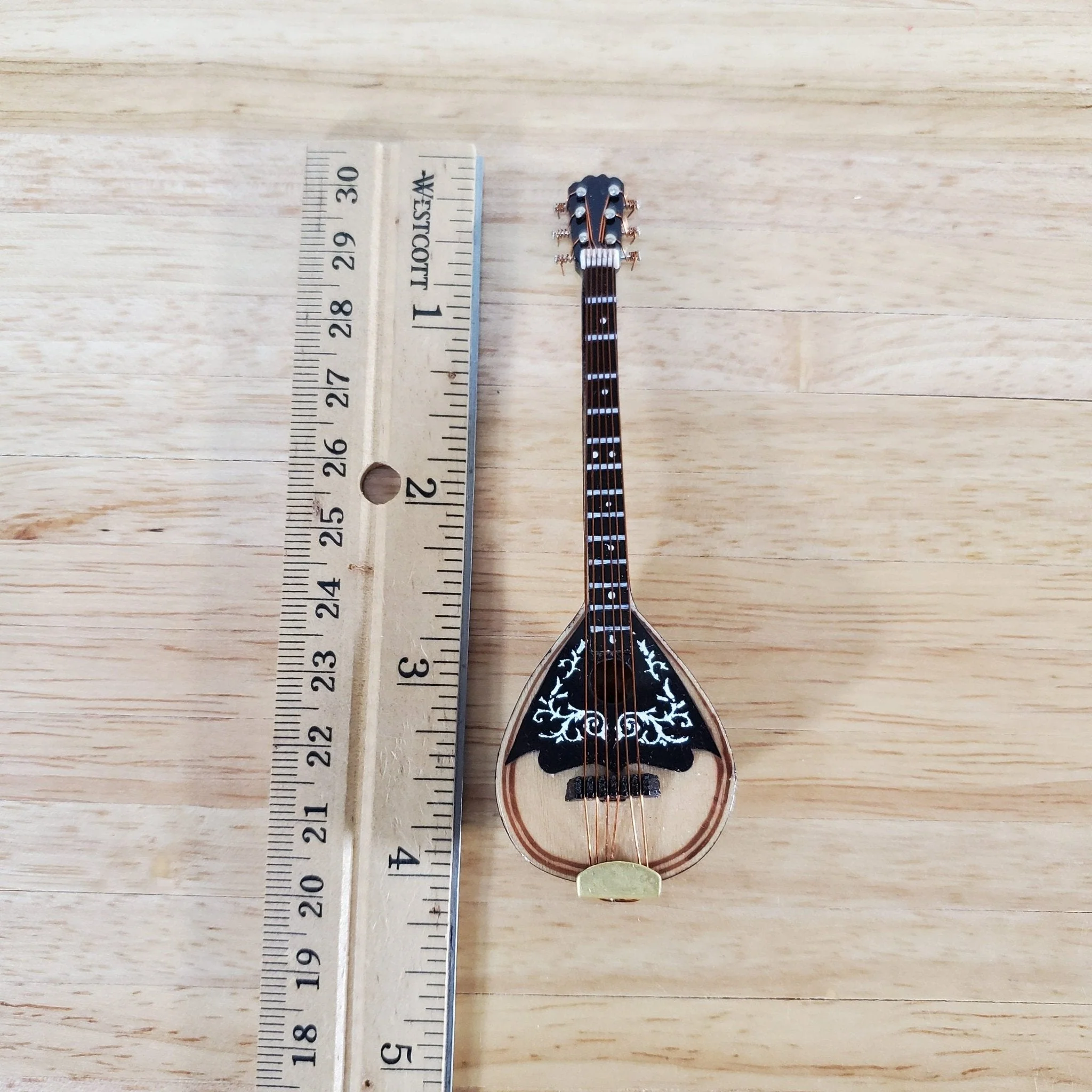 Miniature Mandolin Instrument with Case Wood 4" Fits 1:6 Scale - Image 3