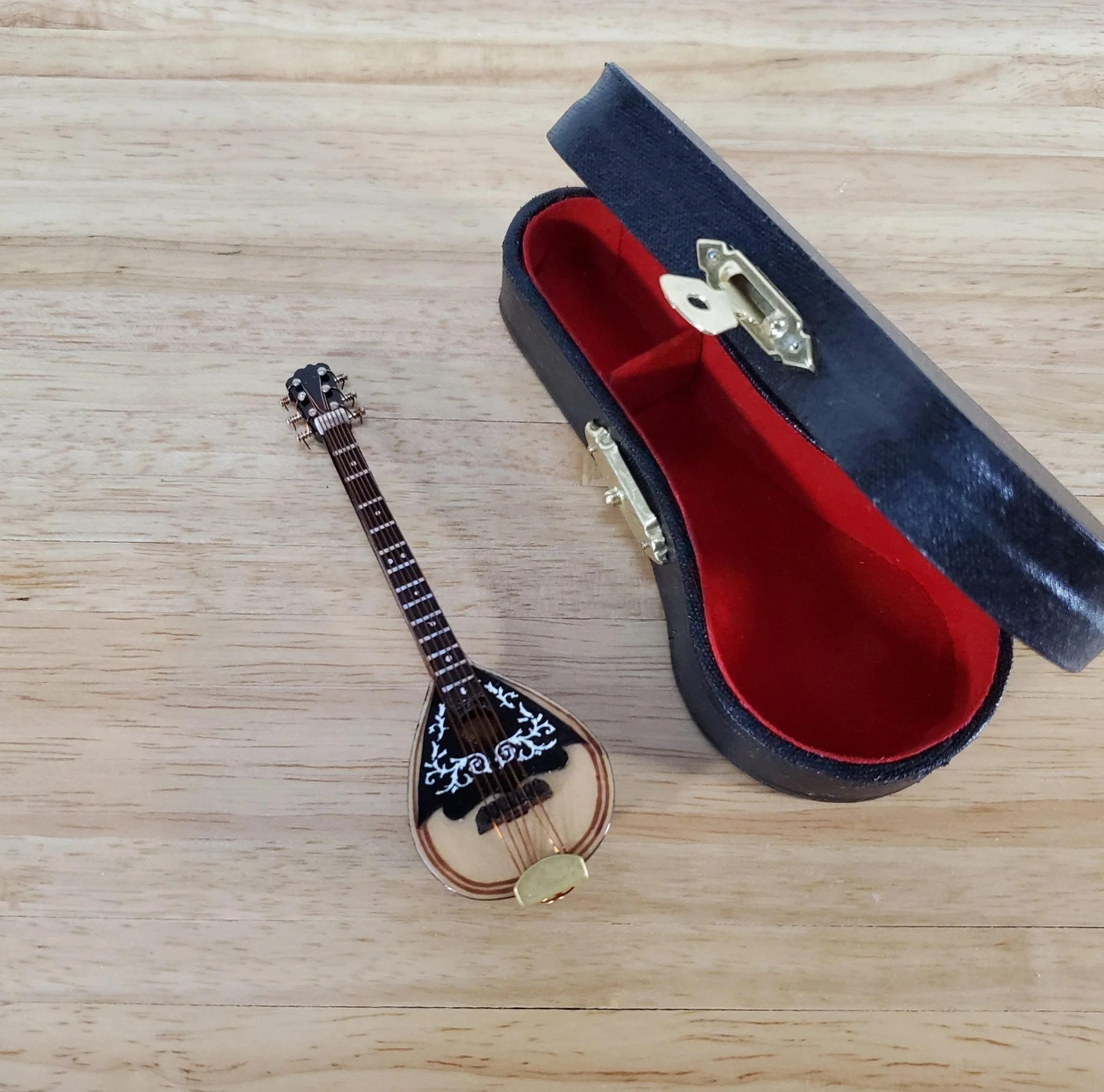 Miniature Mandolin Instrument with Case Wood 4" Fits 1:6 Scale - Image 4