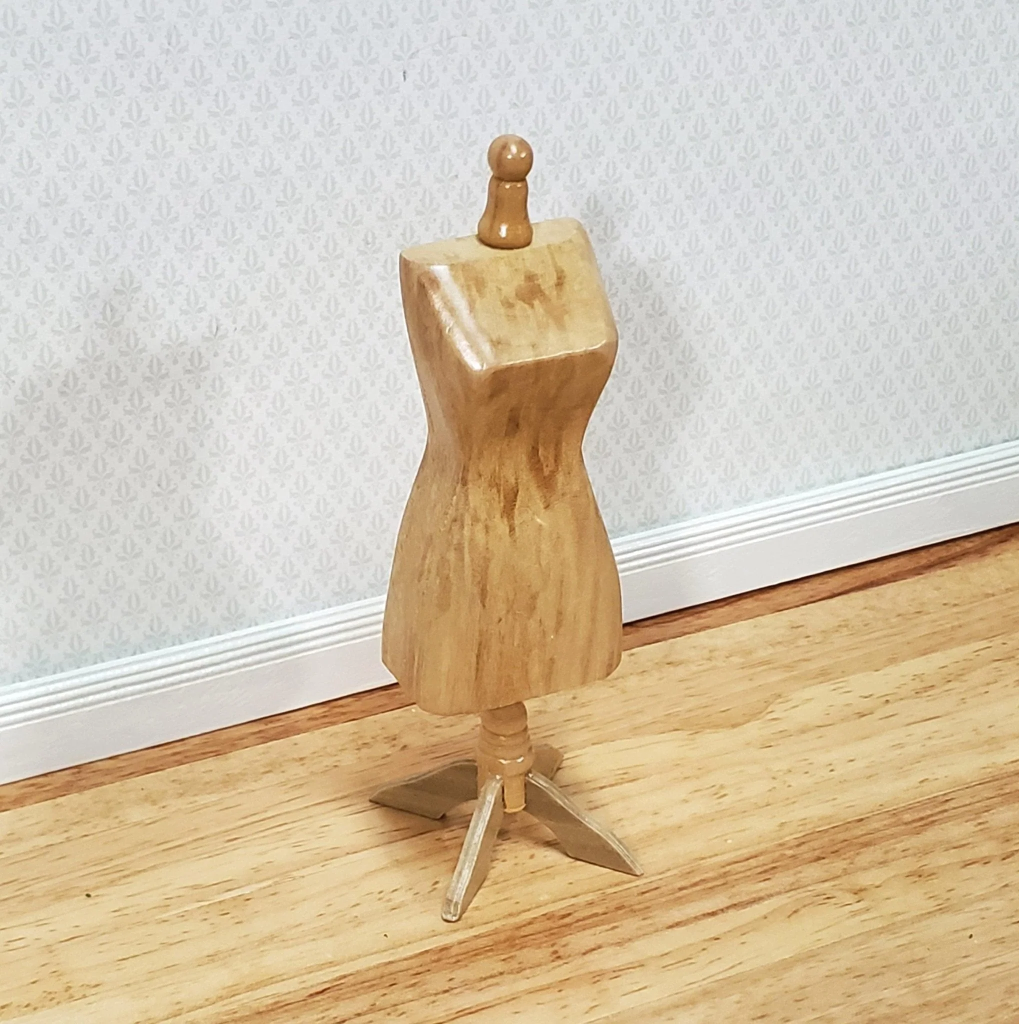 Miniature Mannequin Dressmakers Tailor Dummy Wood 1:12 Scale Dollhouse Light Oak Finish - Image 2