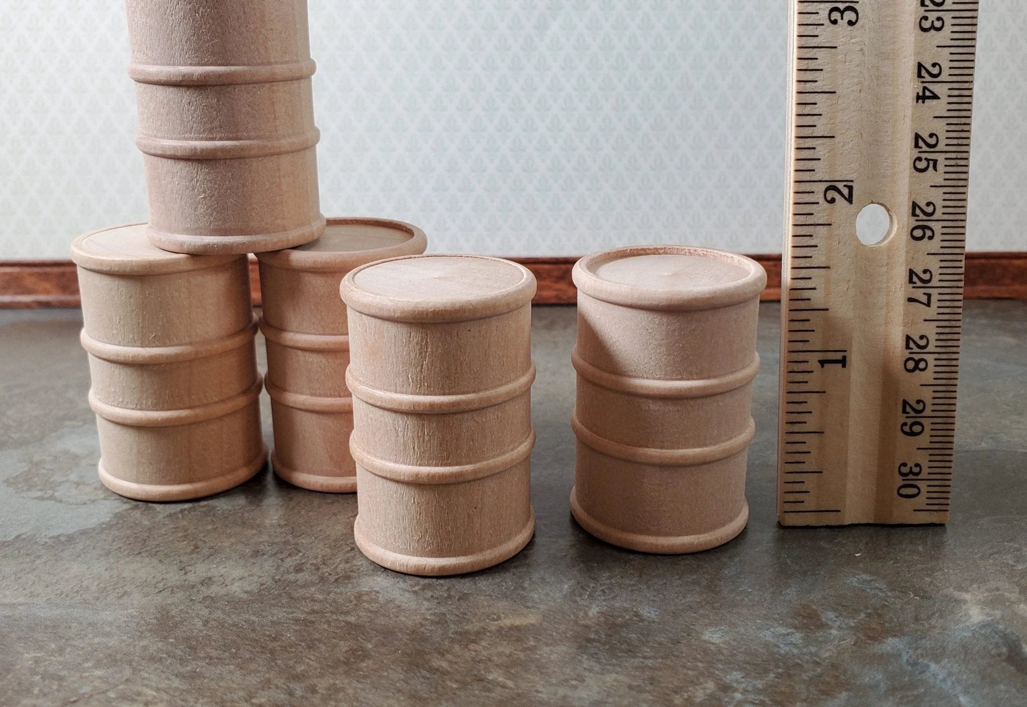 Miniature Oil Barrel Drum Wood Small 1 5/8" Tall Set of 5 Model Building Scenery - Image 3