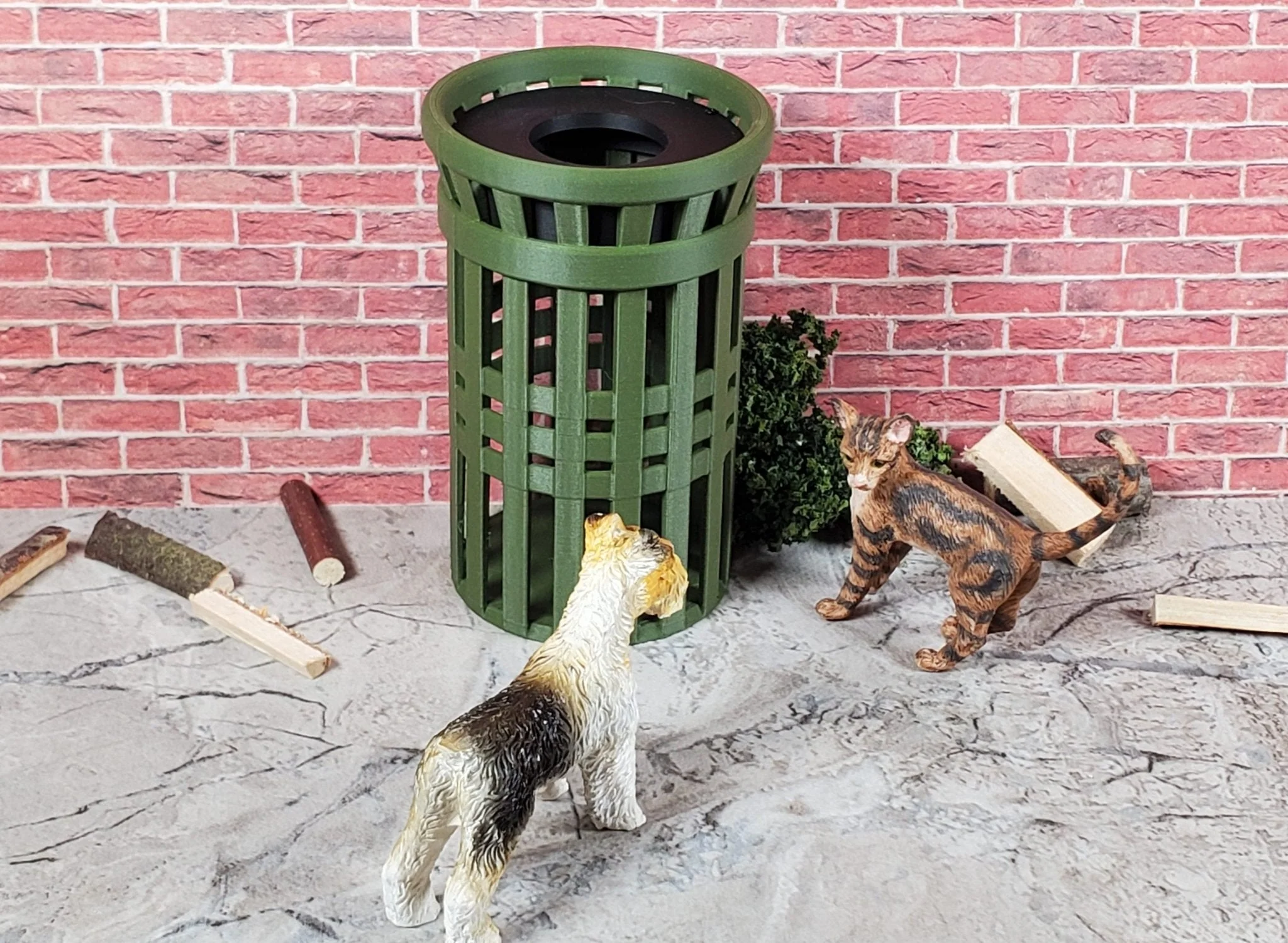 Miniature Parks Garbage Can Green 1:12 Scale Prop Models Diorama Action Figures - Image 3