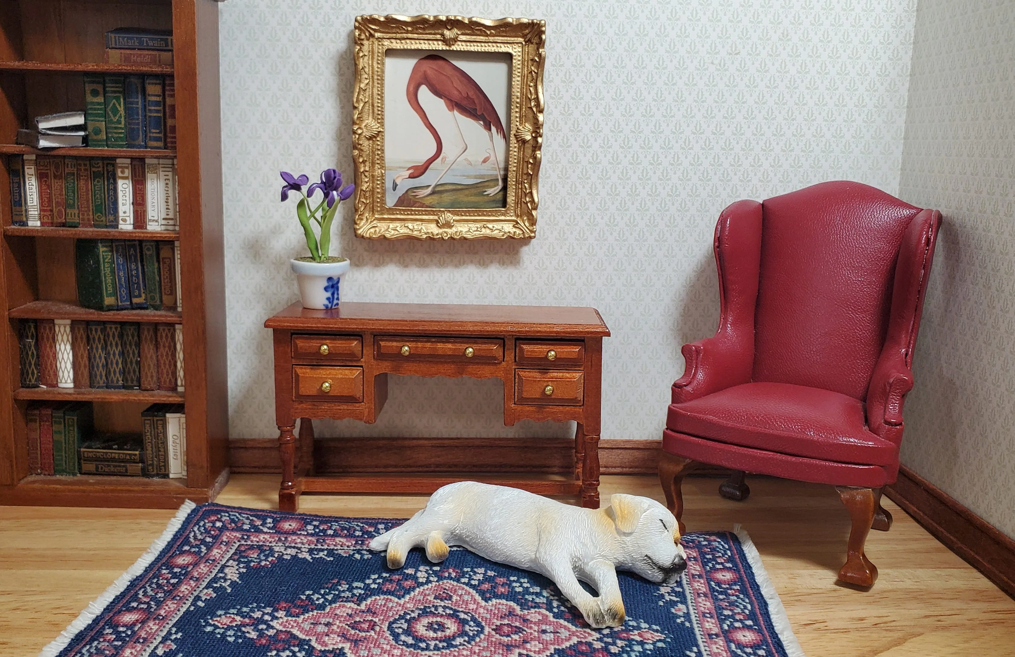 Miniature Pink Flamingo Print John James Audubon 1:12 Scale Dollhouse Gold Frame - Image 2