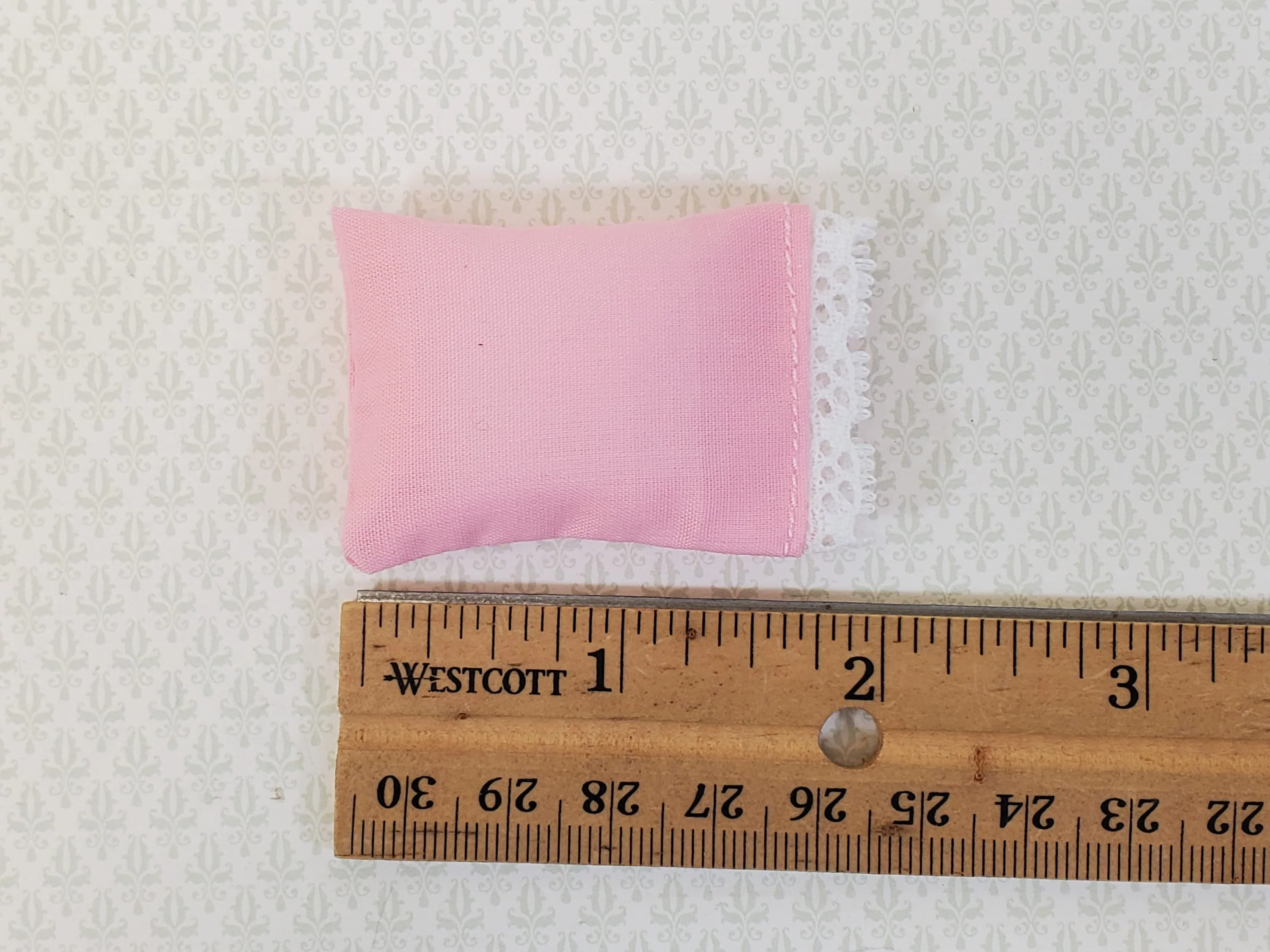 Miniature Pink Pillow with Lace for Dollhouse Bedroom 1:12 Scale 2" - Image 2