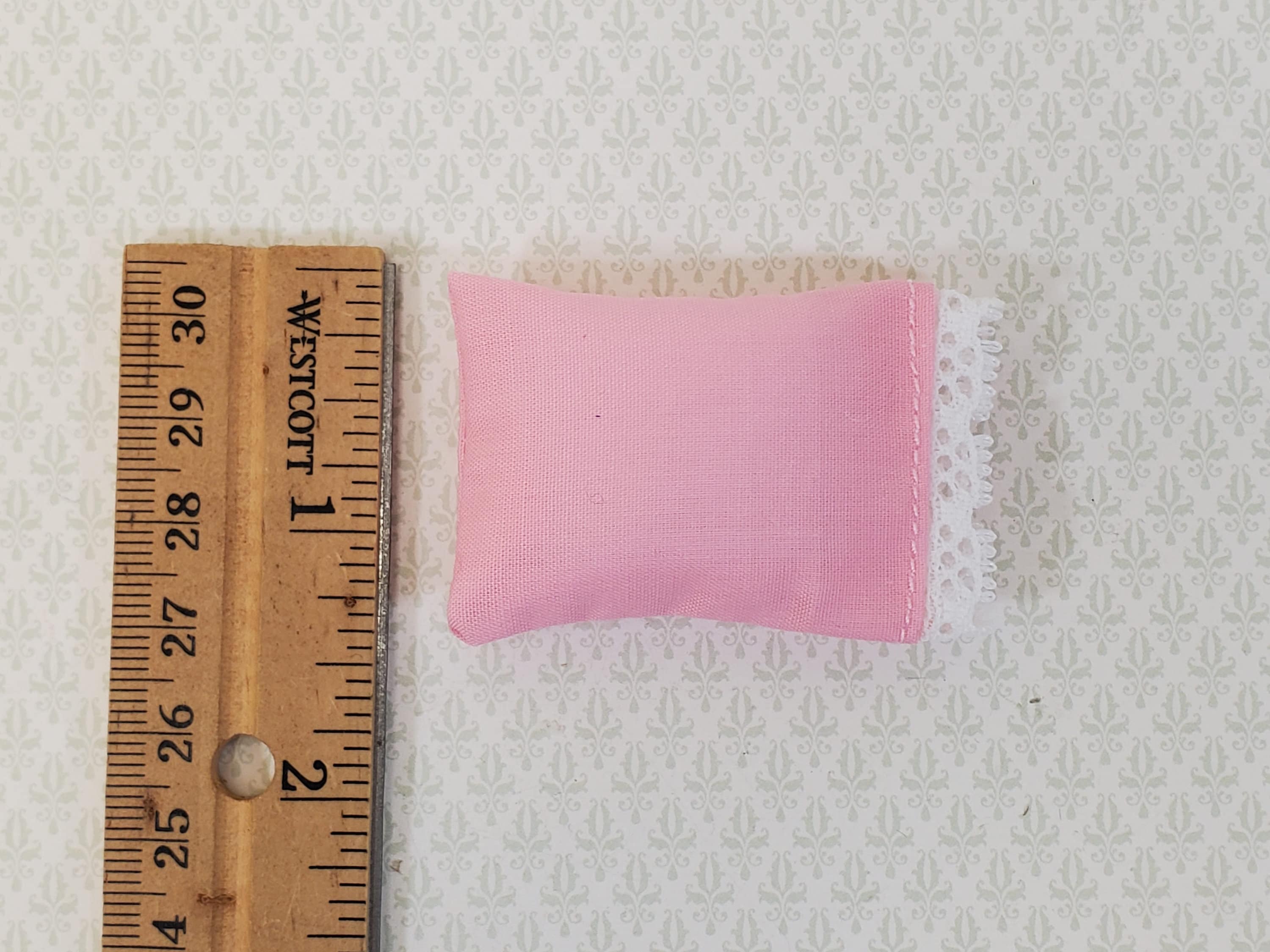Miniature Pink Pillow with Lace for Dollhouse Bedroom 1:12 Scale 2" - Image 3