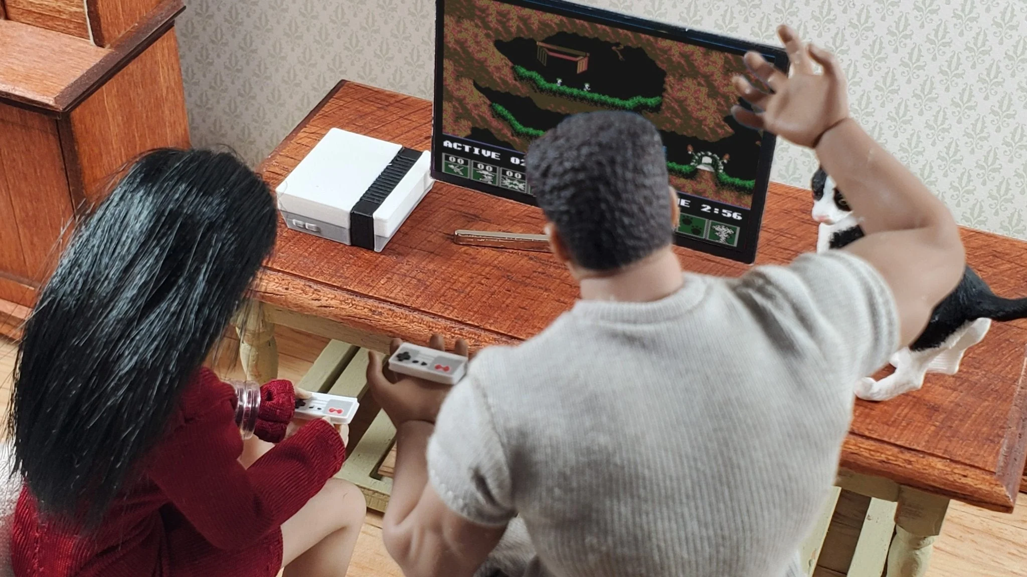 Miniature Prop Modern Gaming Console with 2 Controllers 1:12 Scale Dollhouses - Image 3