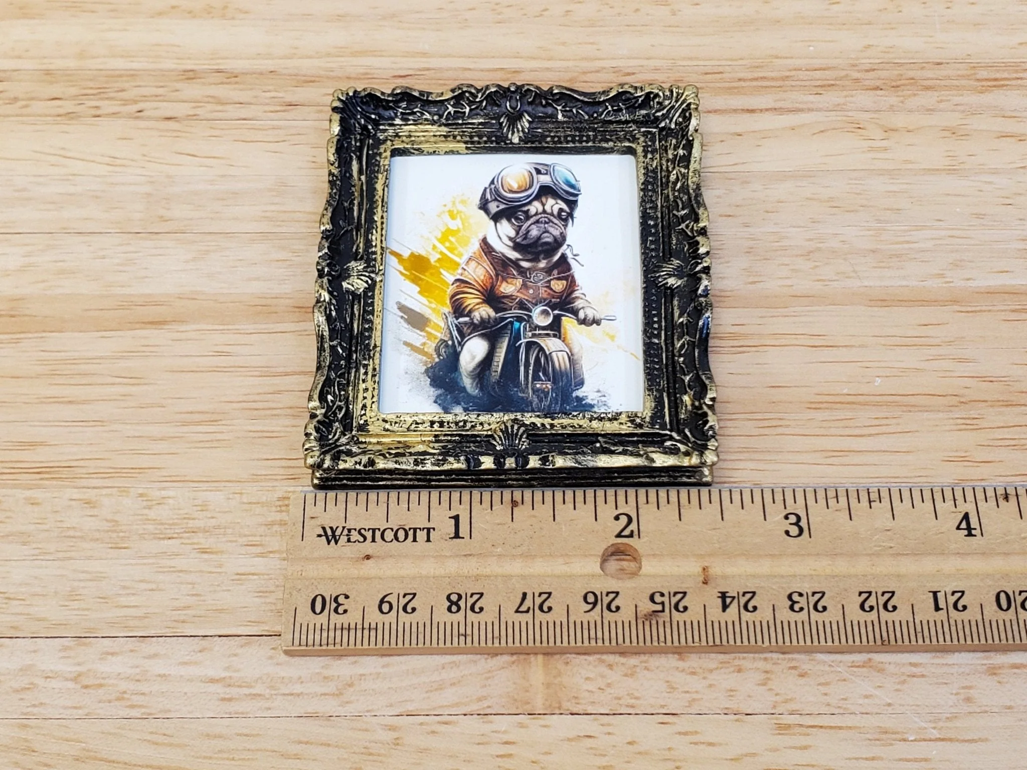 Miniature Pug on a Motorcycle with Goggles Framed Print Dog 1:12 Scale Dollhouse - Image 5