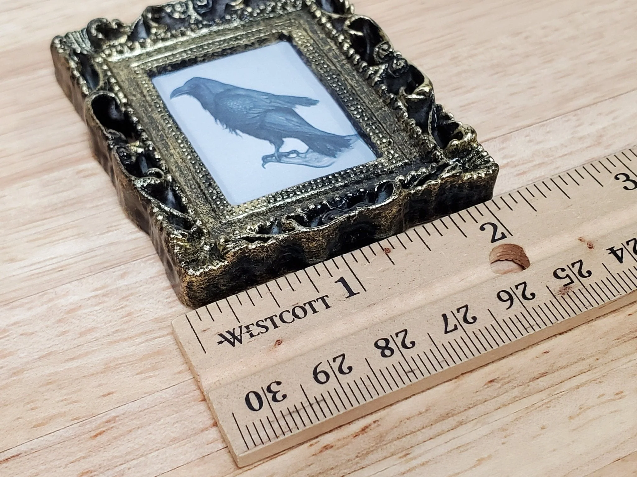 Miniature Raven Crow Art Print Framed 1:12 Scale Dollhouse Halloween Haunted House - Image 2