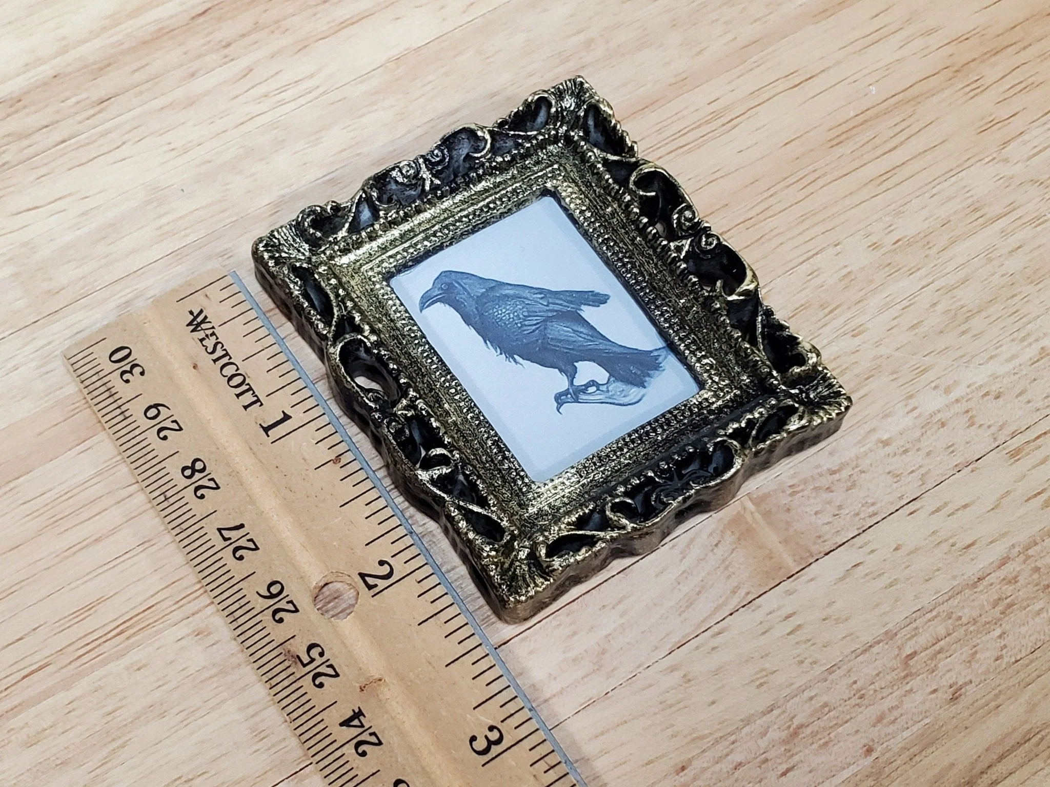 Miniature Raven Crow Art Print Framed 1:12 Scale Dollhouse Halloween Haunted House - Image 3