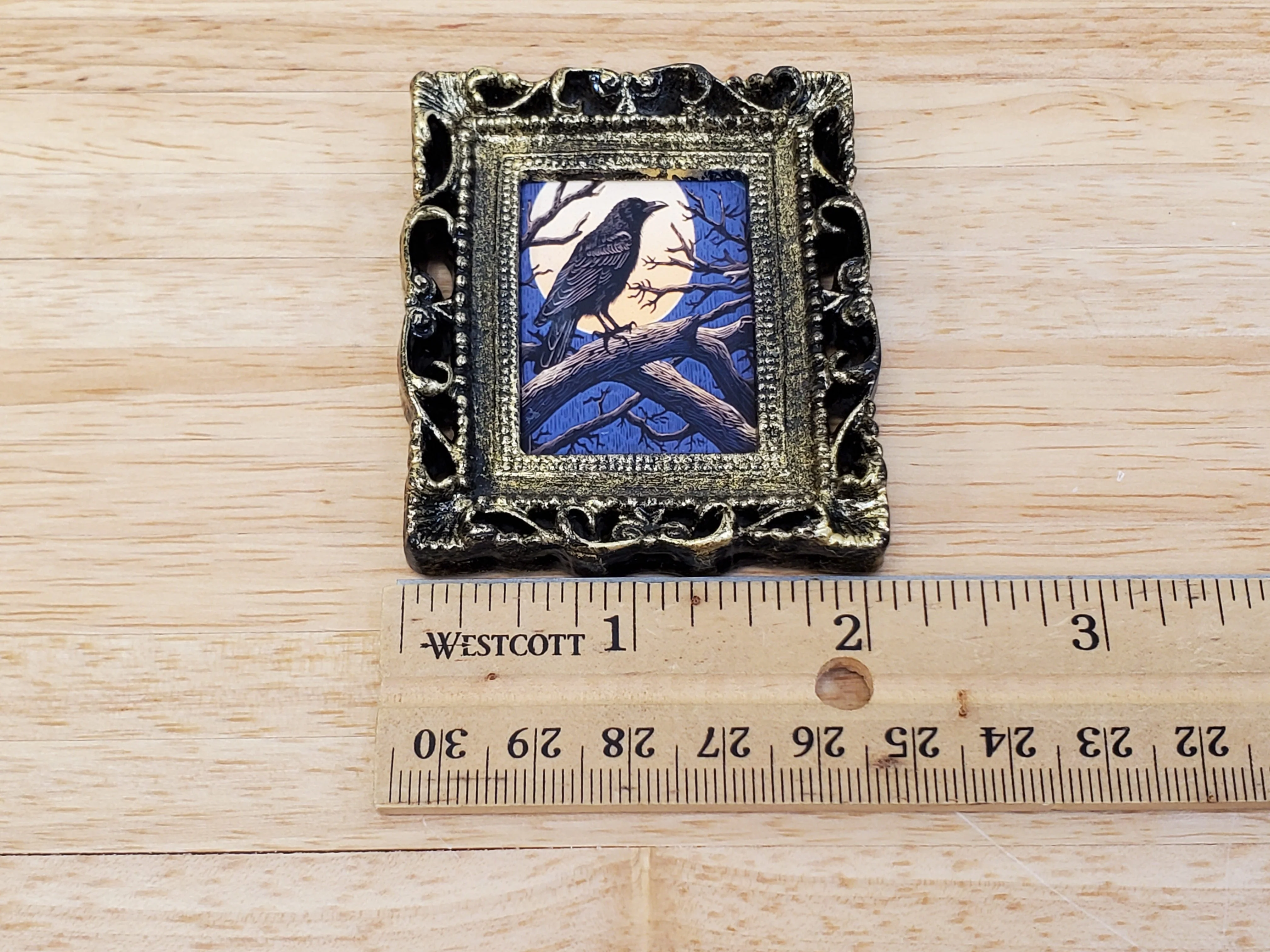 Miniature Raven with Moon Framed Print 1:12 Scale Halloween Haunted House - Image 6