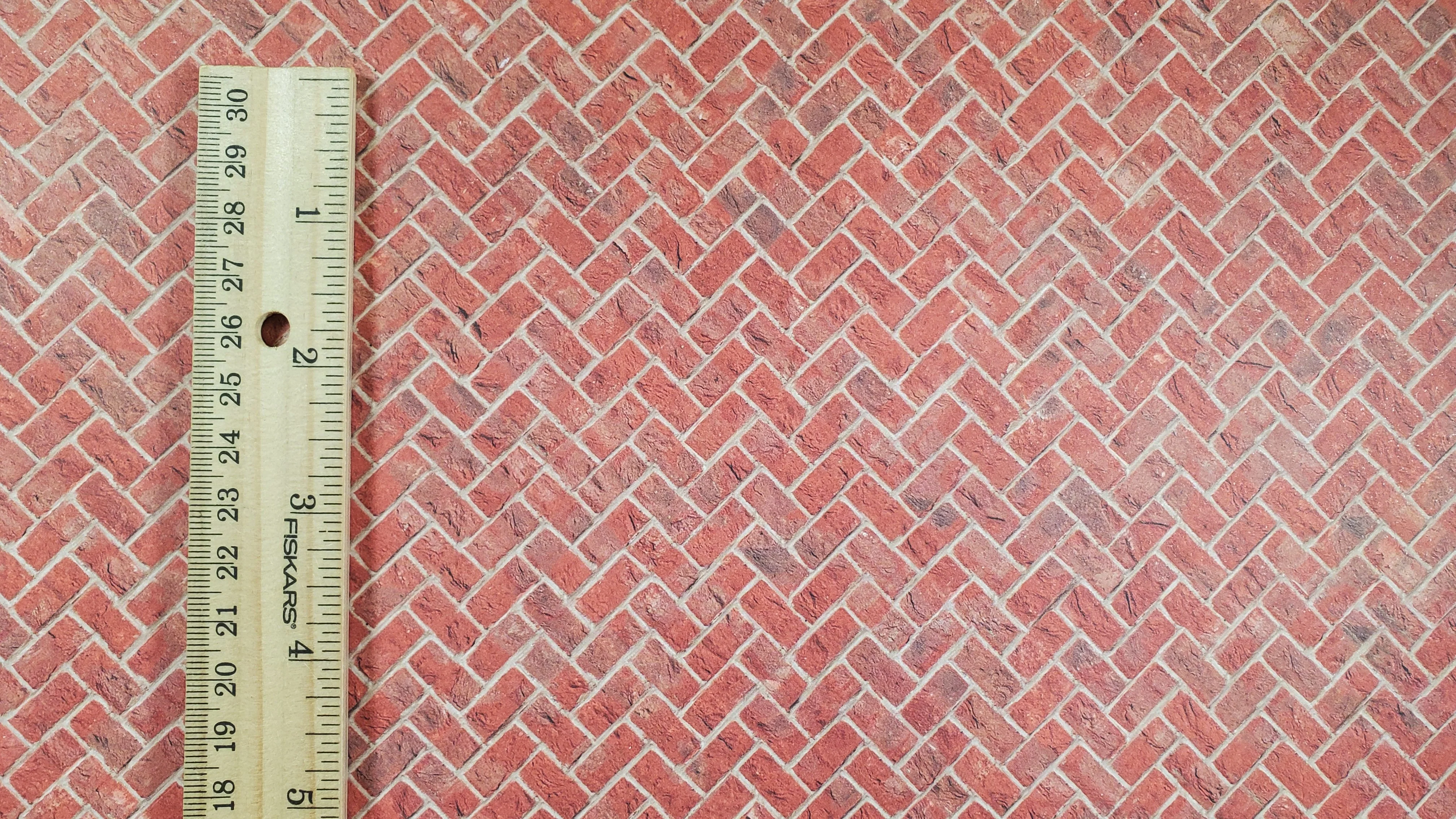Miniature Red Brick Embossed Paper Herringbone Pattern 1:12 Scale Dollhouses - Image 2