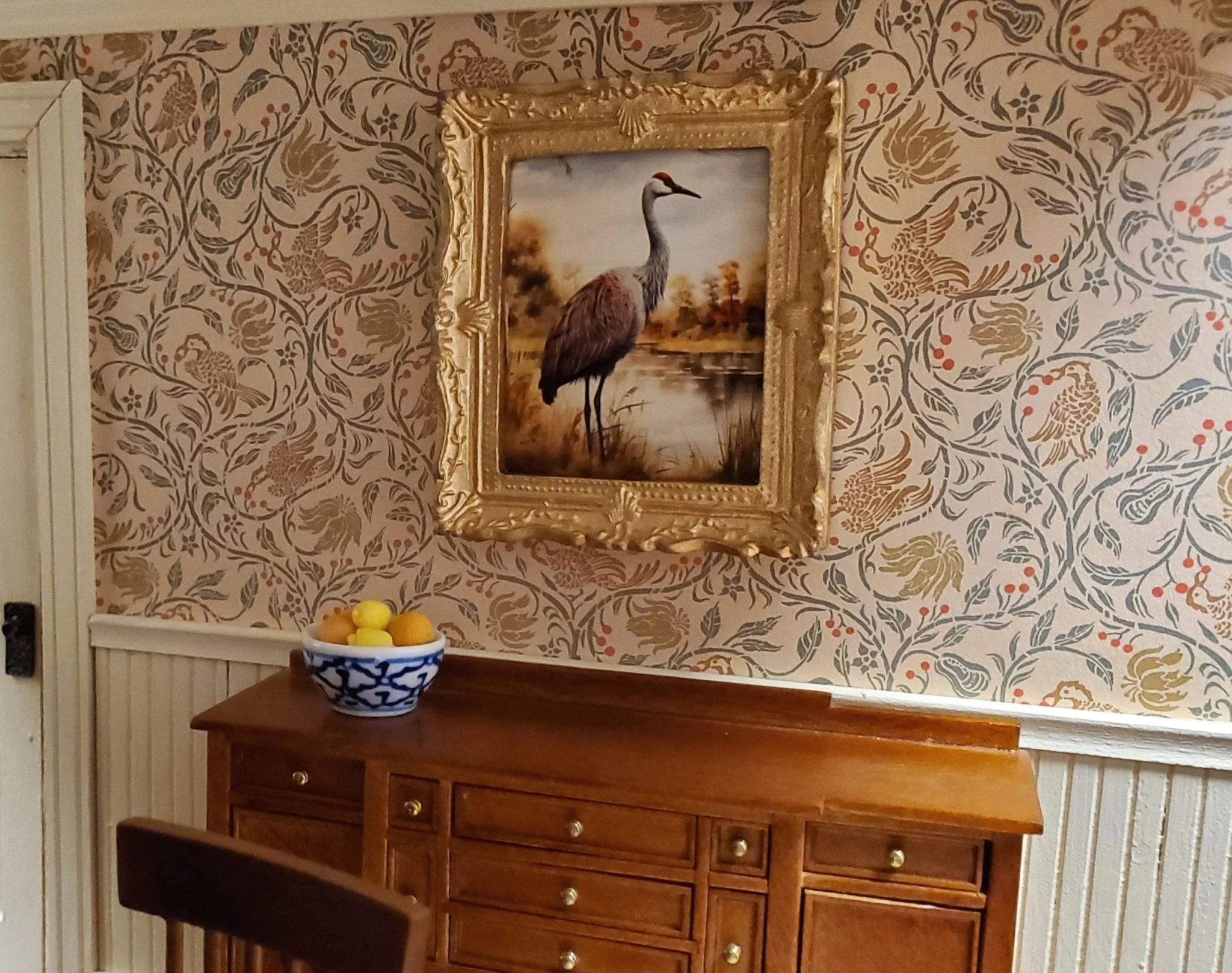 Miniature Sandhill Crane Framed Print Gold 1:12 Scale Handmade for Dollhouse - Image 3