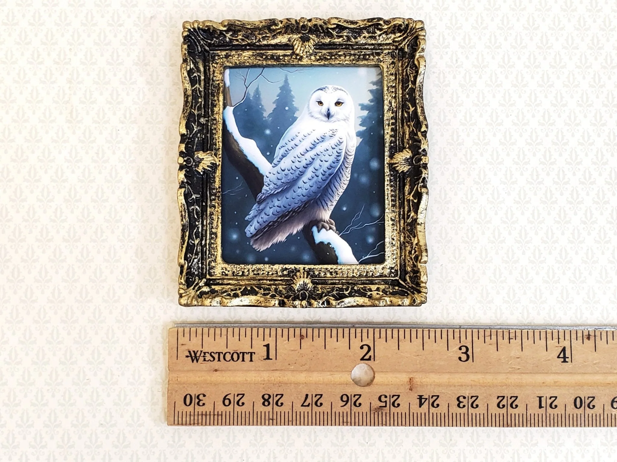 Miniature Snowy Owl Framed Print 1:12 Scale Dollhouse Decor Bird Winter Scene - Image 5