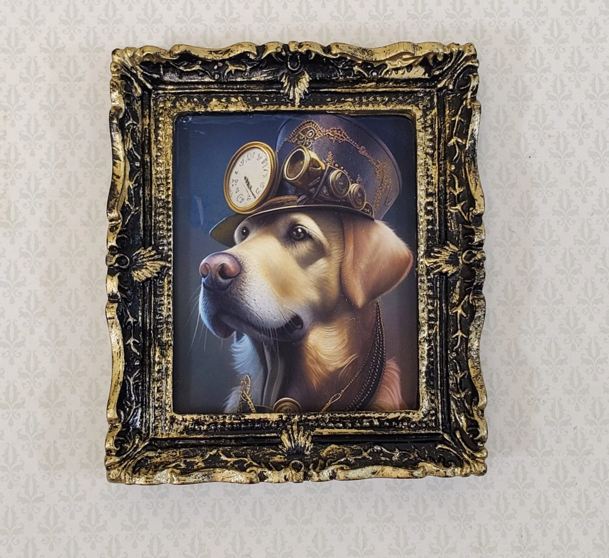 Miniature Steampunk Dog Framed Print Golden Lab 1:12 Scale Miniature Picture