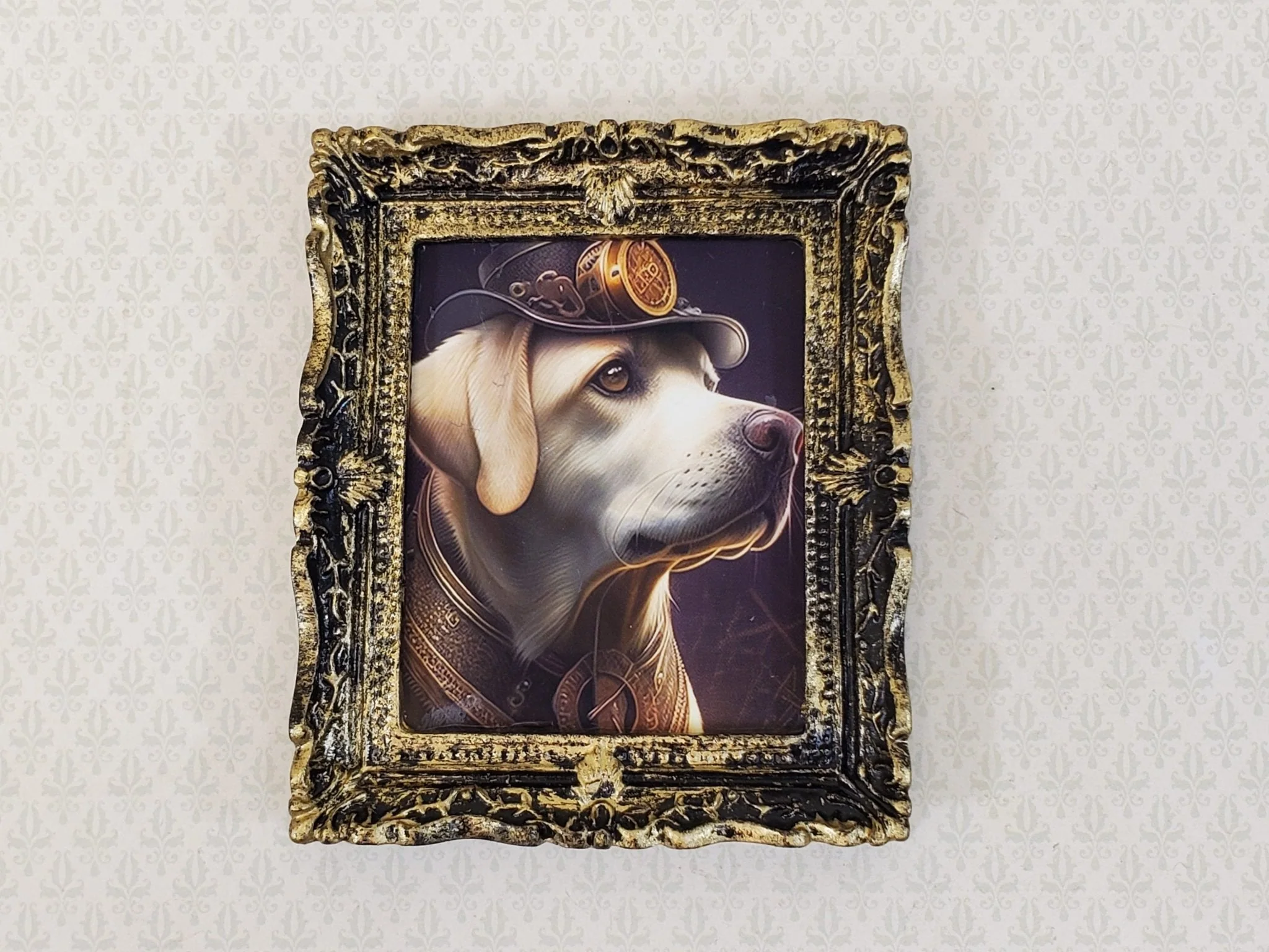 Miniature Steampunk Dog Framed Print Labrador 1:12 Scale Miniature Picture
