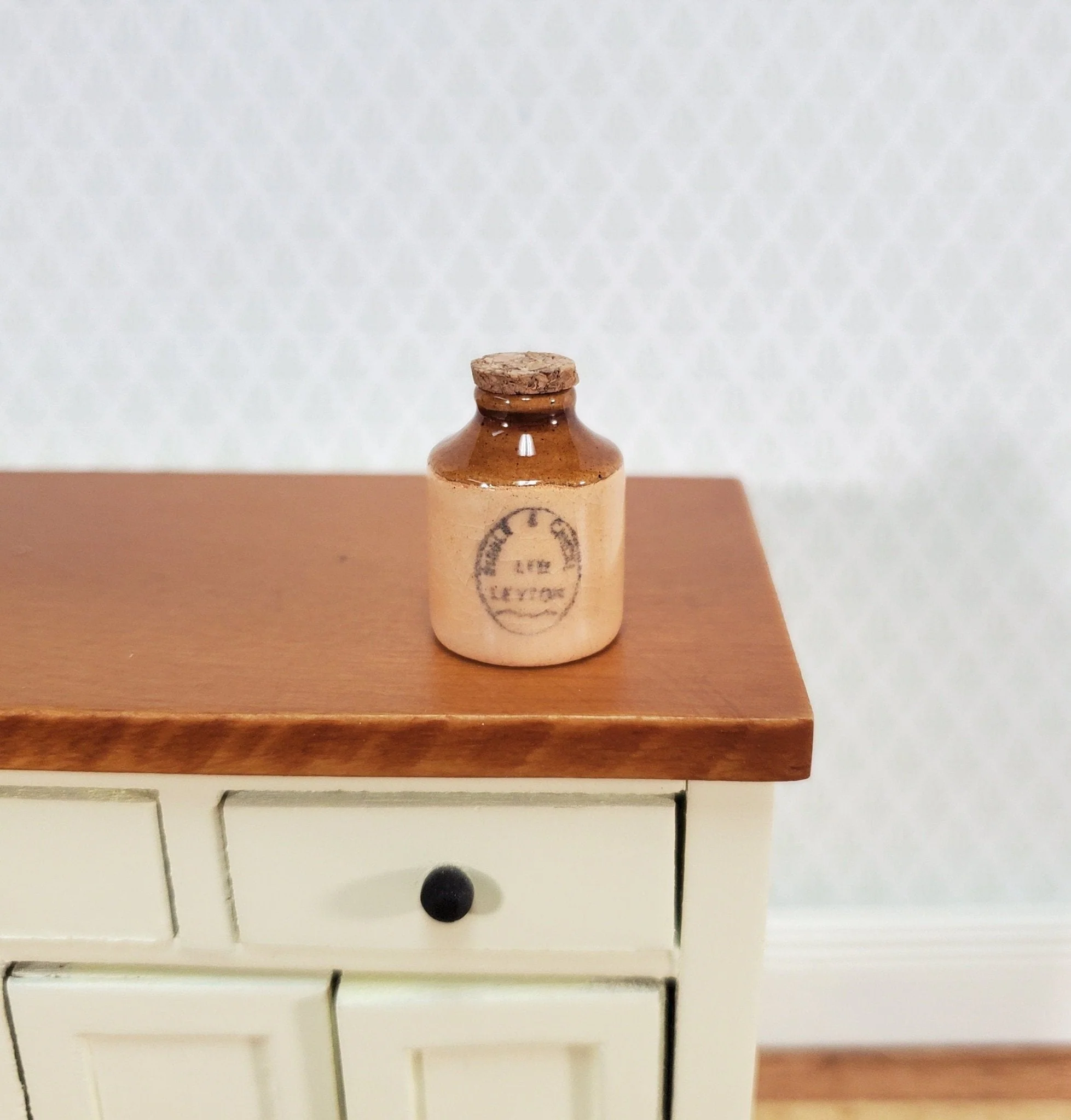 Miniature Stoneware Jug with Cork Demijohn Printed 1:12 Scale Dollhouse Handmade 20mm