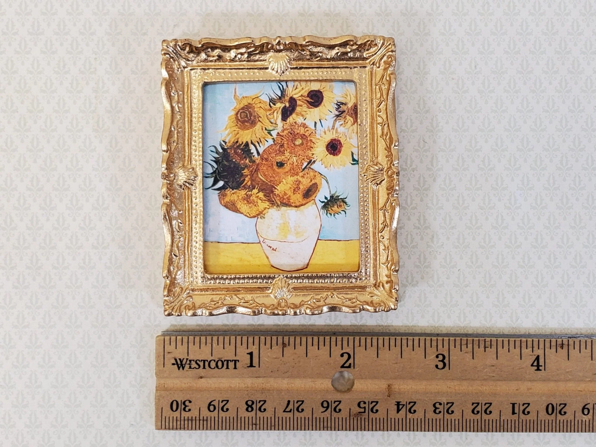 Miniature Sunflowers by Vincent Van Gogh Framed Print Blue Background 1:12 Scale Handmade - Image 3
