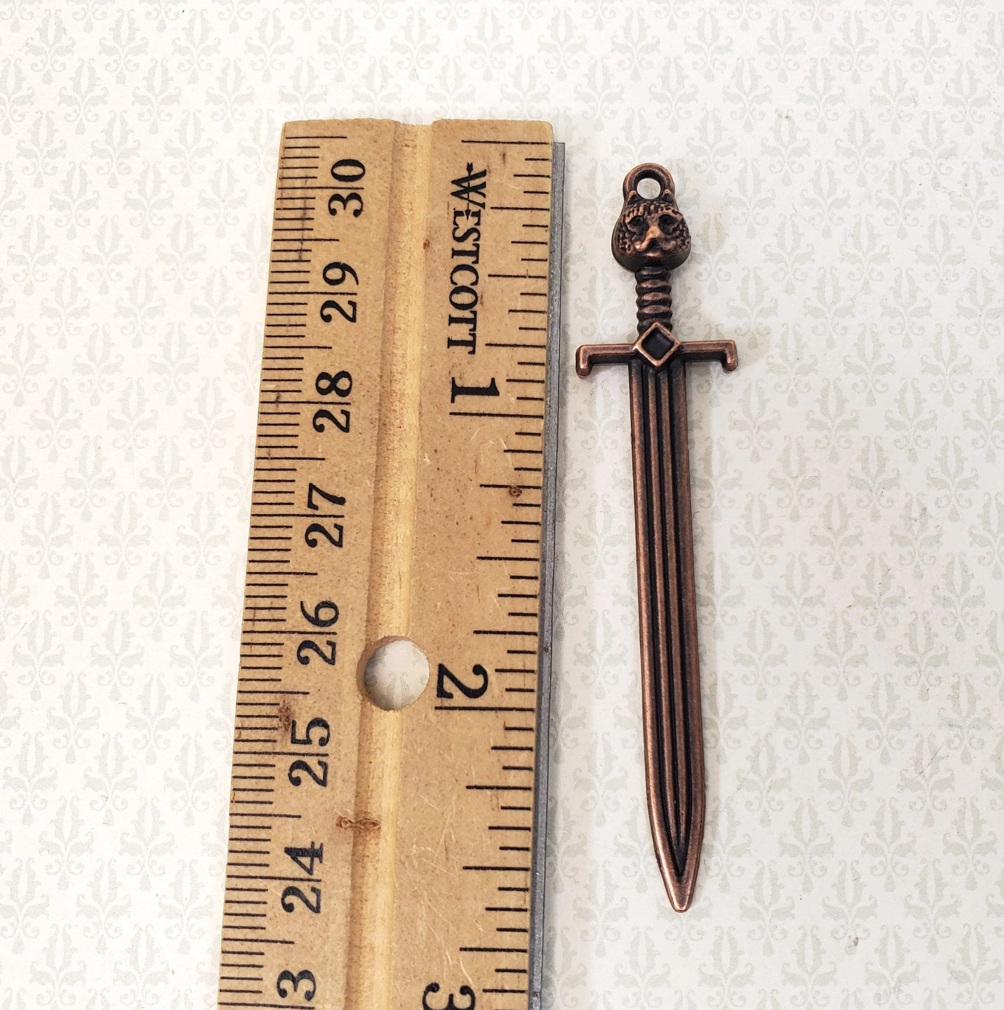 Miniature Sword Cat's Head Jaguar Metal with Bronze Finish 2 5/8" Long - Image 4