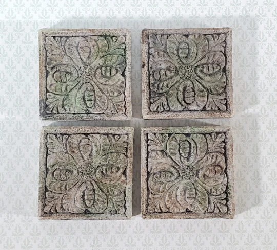 Miniature Tiles Stepping Stones Flower Design Aged Gray Finish Dollhouse 1:12 - Image 2