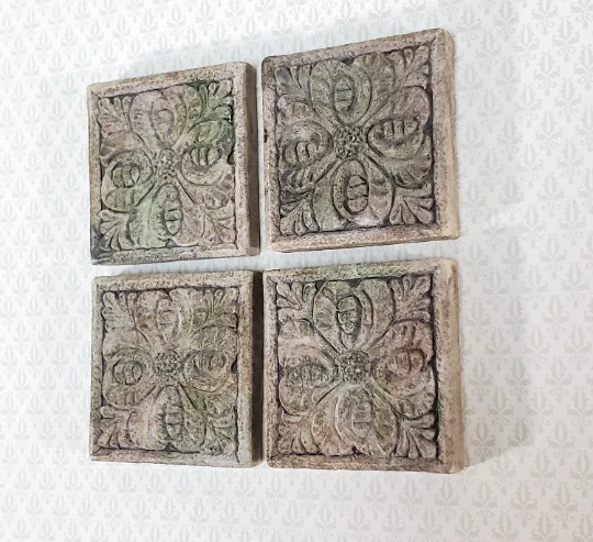Miniature Tiles Stepping Stones Flower Design Aged Gray Finish Dollhouse 1:12 - Image 3