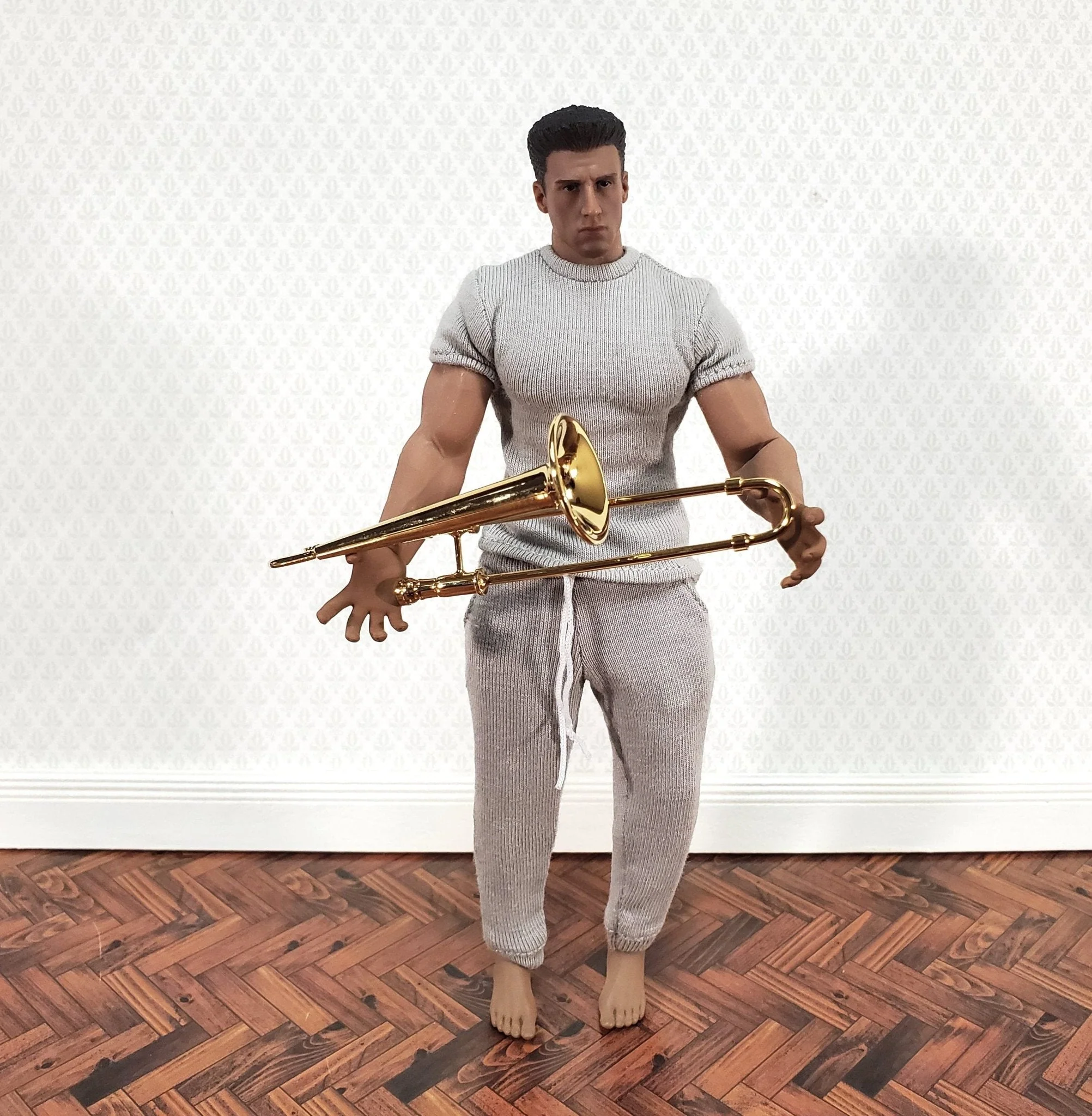 Miniature Trombone 3 1/4" Instrument Prop Model 1:12 Scale Metal with Case - Image 6