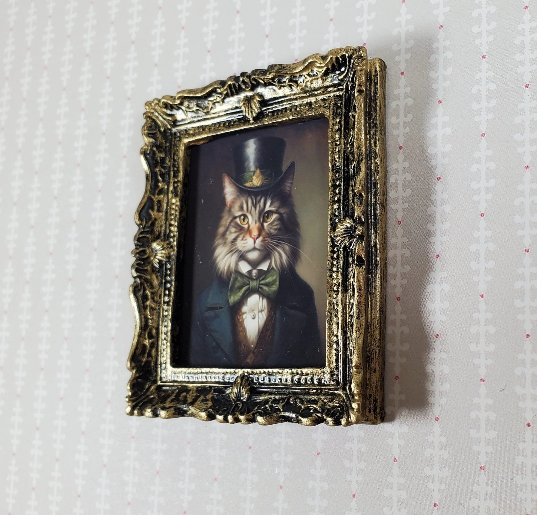 Miniature Victorian Cat Male Framed Print Gray White Fur 1:12 Scale Picture - Image 2